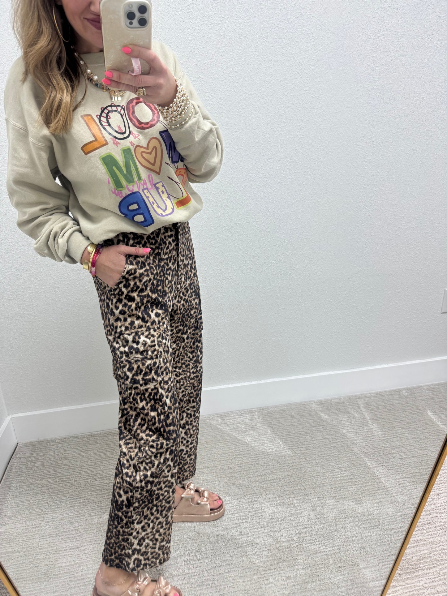 Leopard Cropped Cargo Jeans