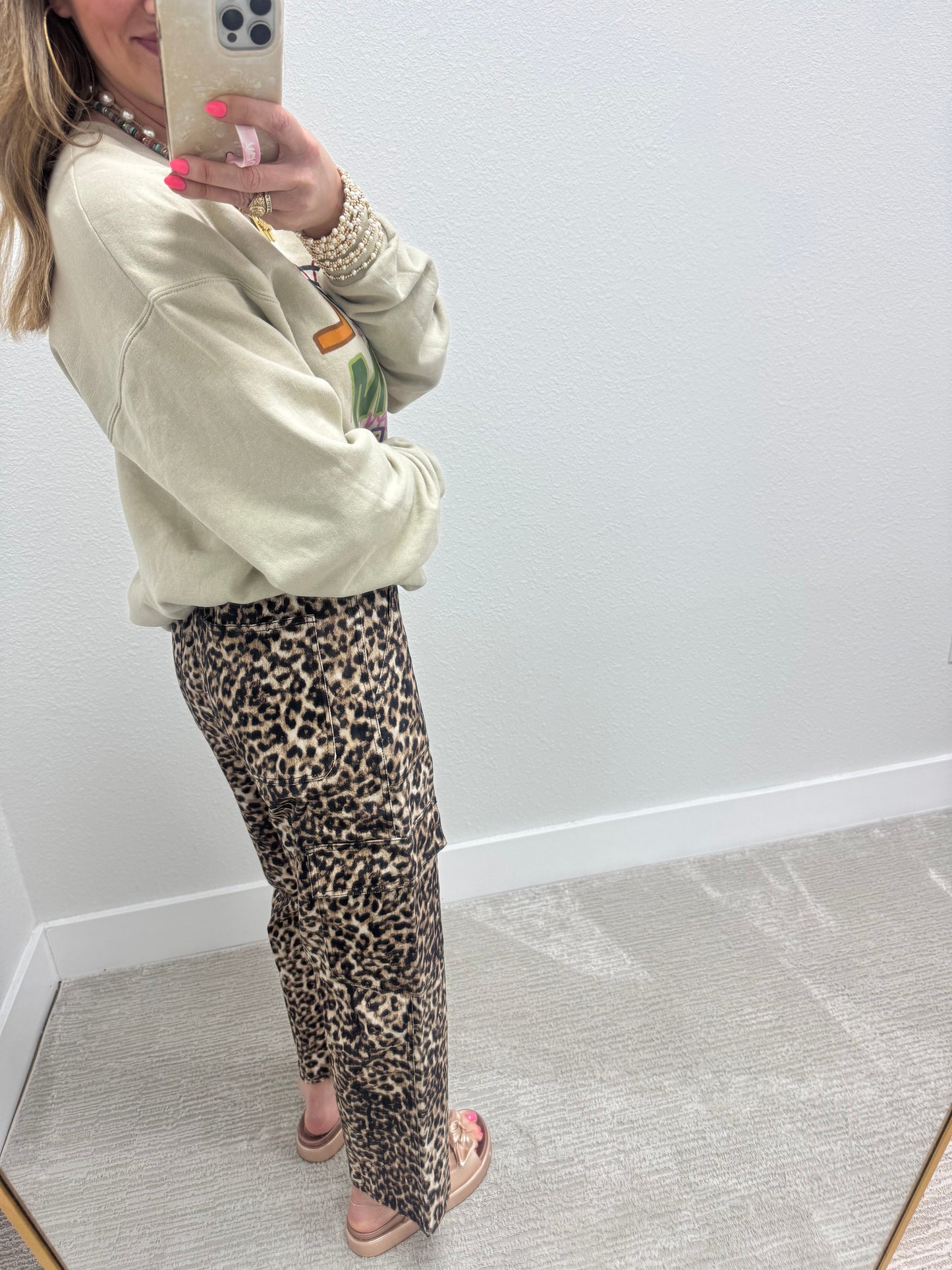 Leopard Cropped Cargo Jeans