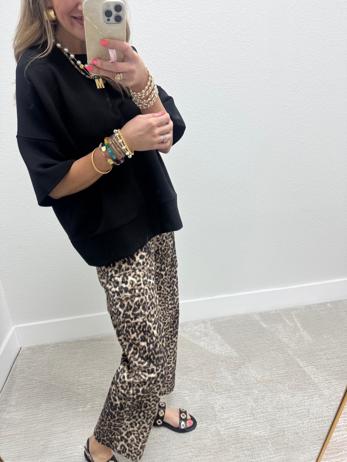Leopard Cropped Cargo Jeans