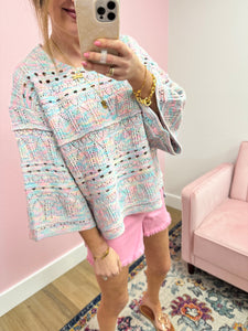 Pink and Blue Combo Knit Sweater Top