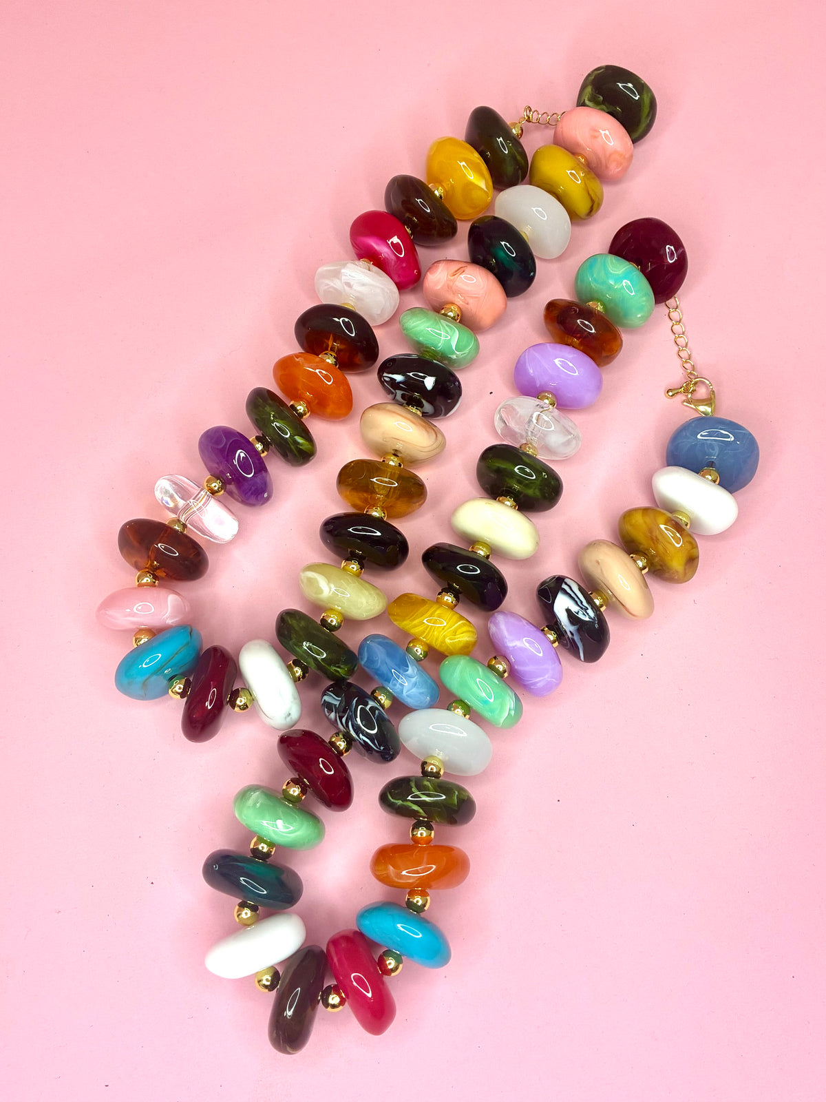 Oval Colorful Bead & Gold Necklace