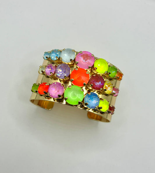 Luxe Multi Row Neon Crystal Cuff Bracelet