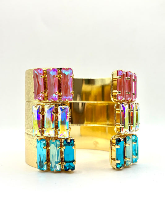 Luxe Rectangle Crystal Hammered Cuff- 3 Colors