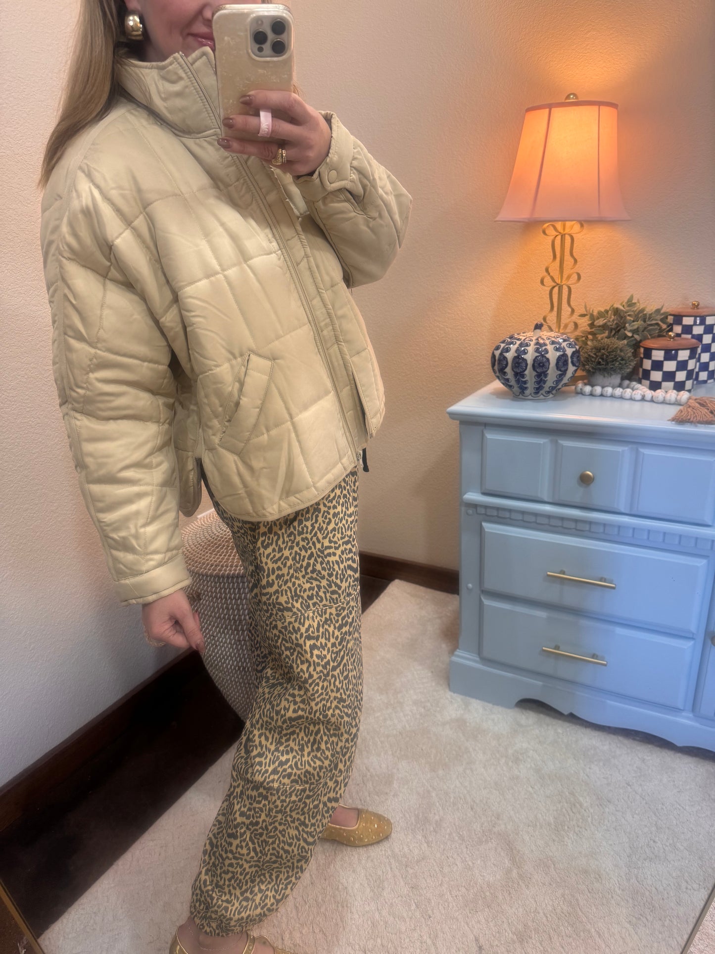 Tan Quilted Puffer Jacket