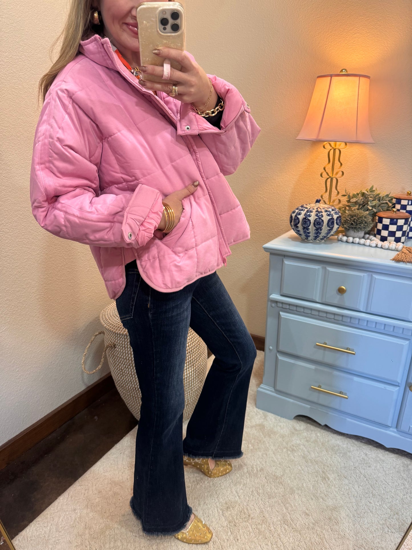 Pink Quilted Puffer Jacket