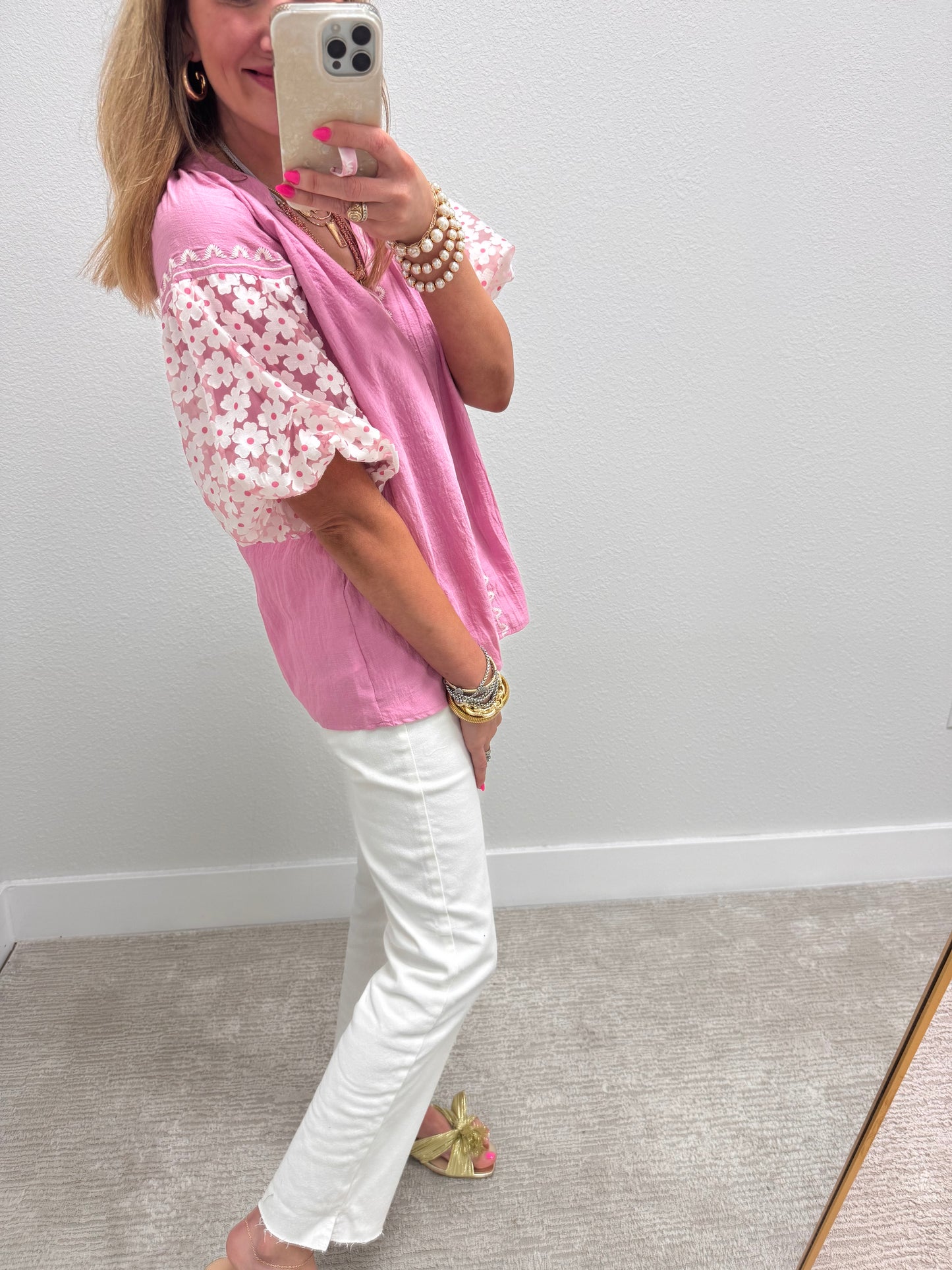 Mauve Floral Puff Sleeve Top