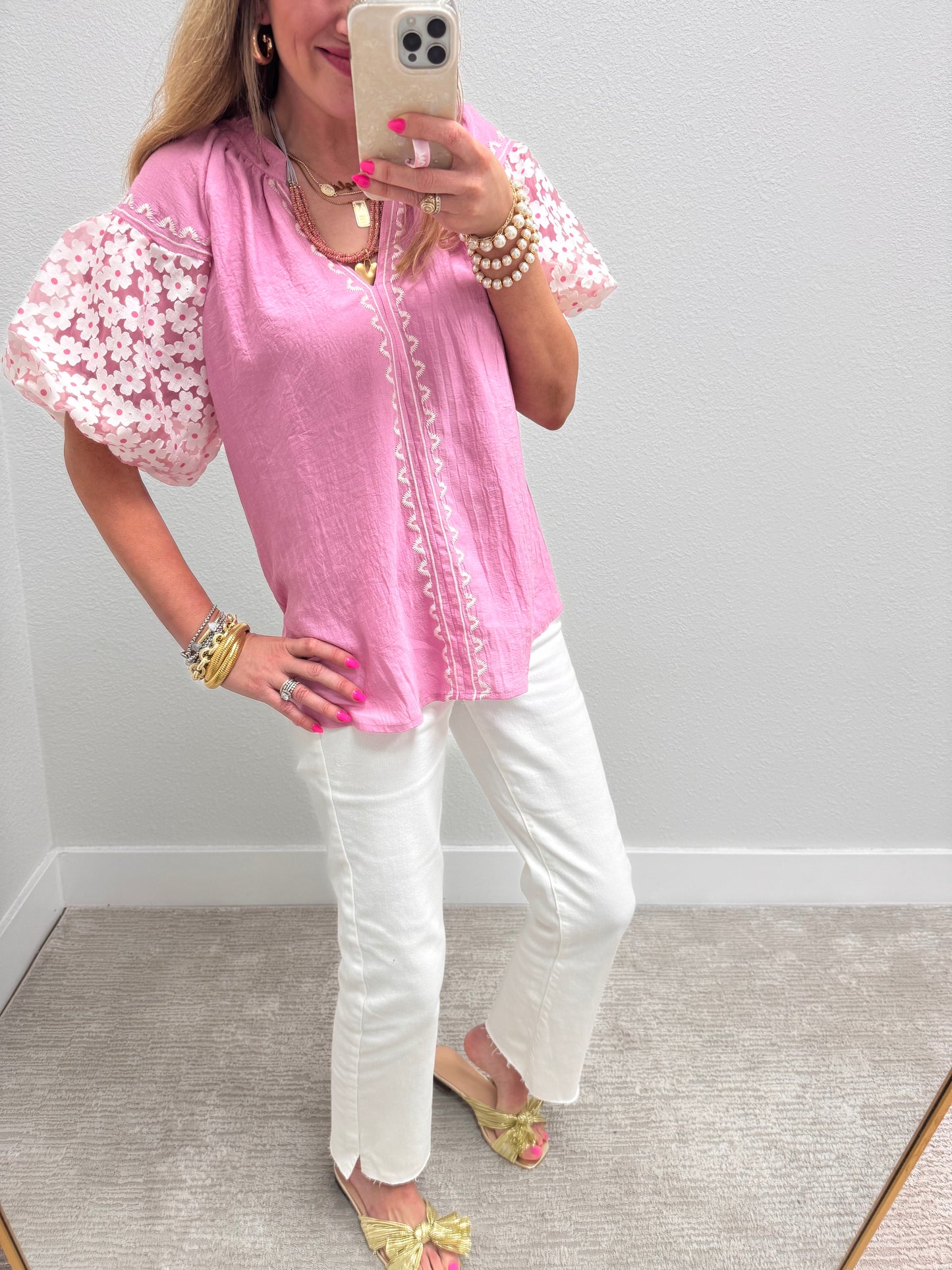 Mauve Floral Puff Sleeve Top