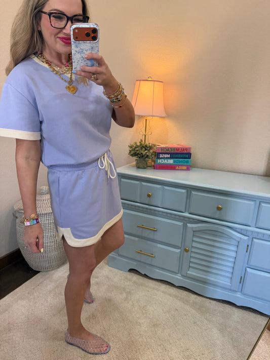 Periwinkle Knit Mini Skirt with Contrast Hem Detail Set