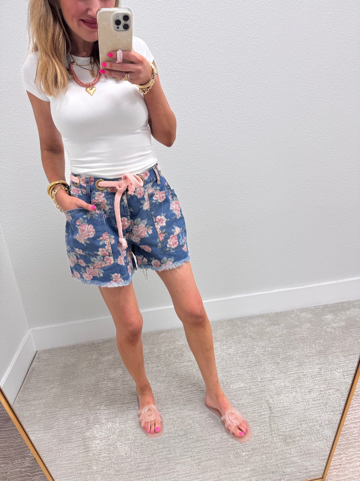 Floral Braided Waist Belt Short