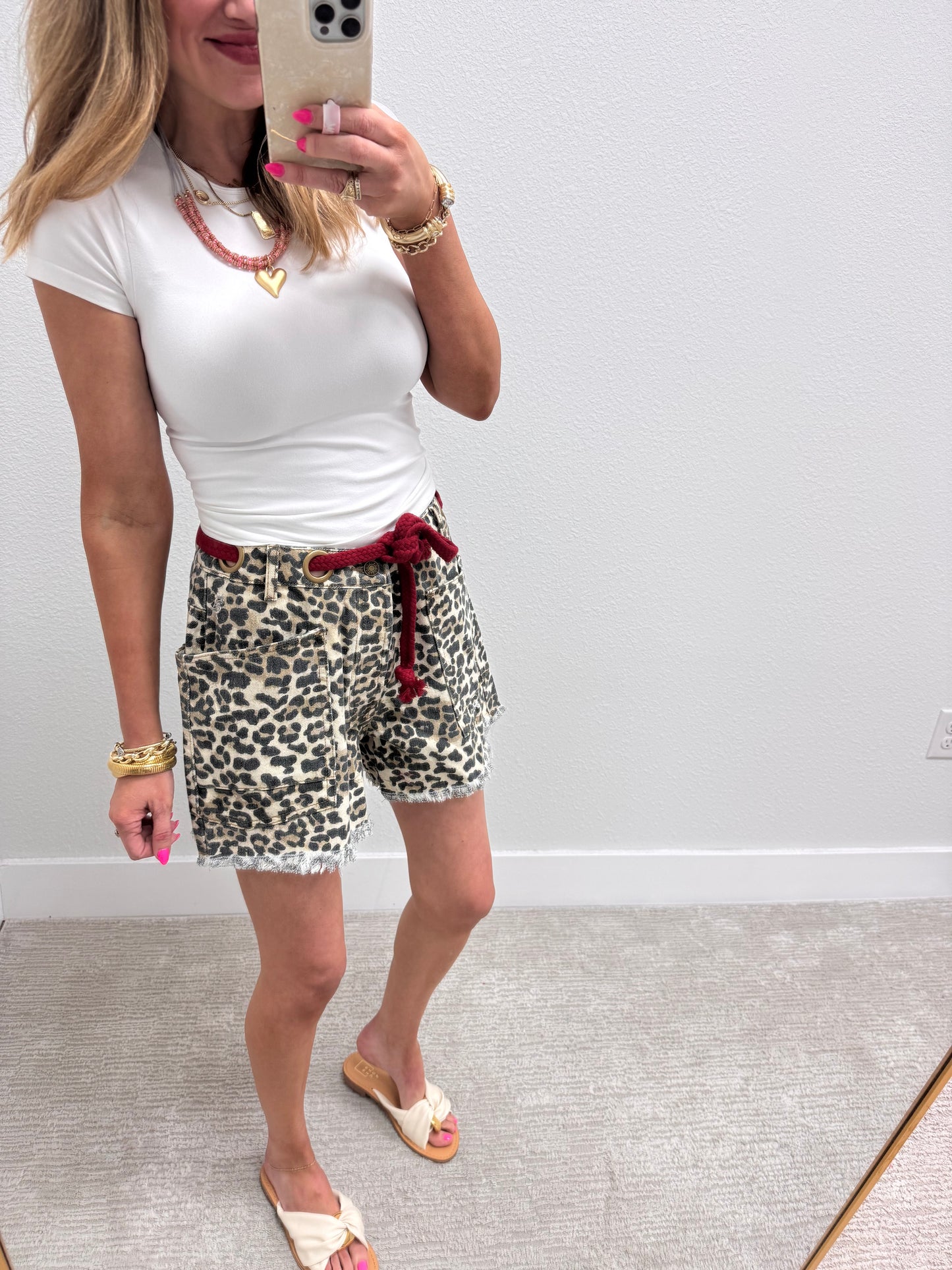 Leopard Braided Waist Belt Short