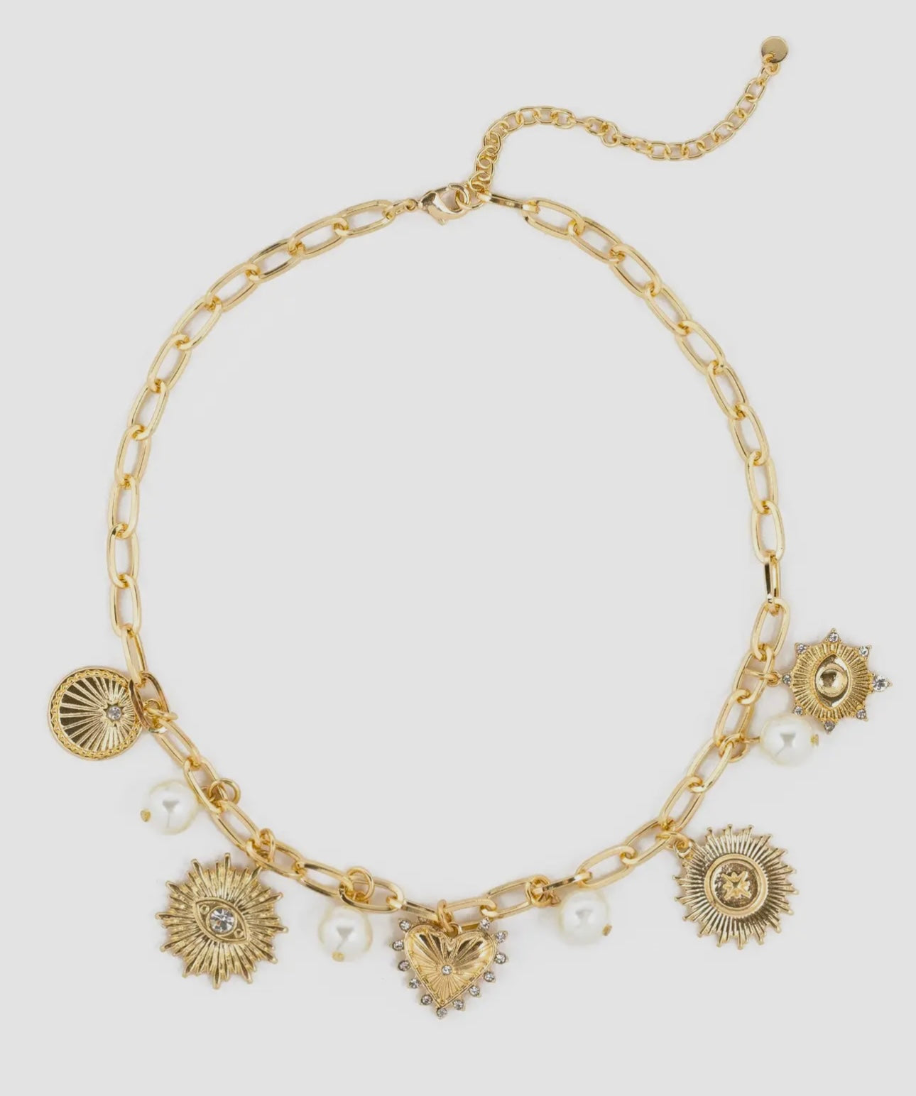 Heart Mix Coin Pearl Chunky Charm Necklace