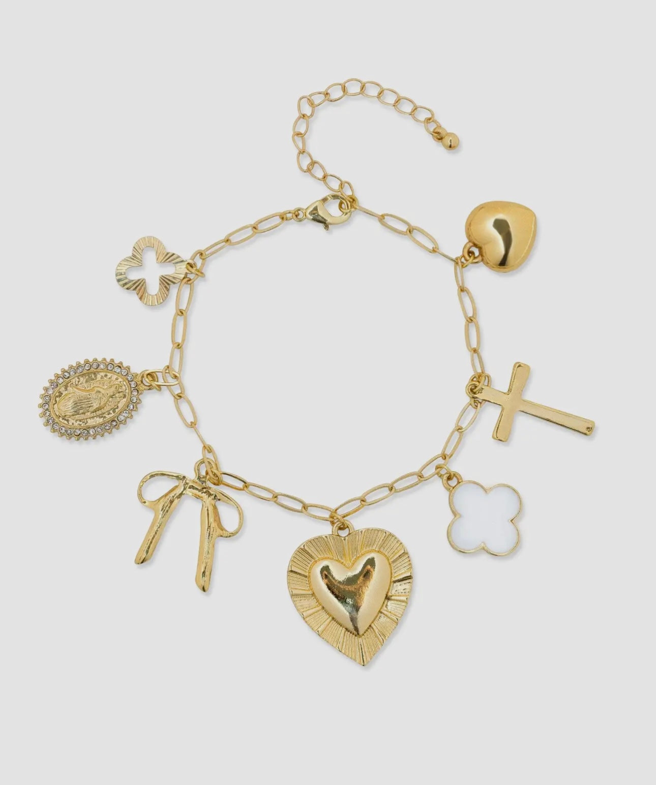 Heart Multi Gold Chunky Charm Bracelet FS