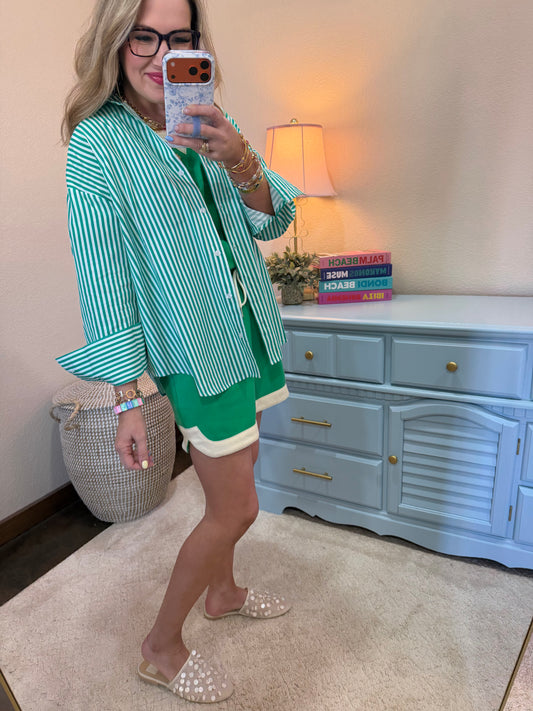 Green Striped Button-up Poplin Shirt