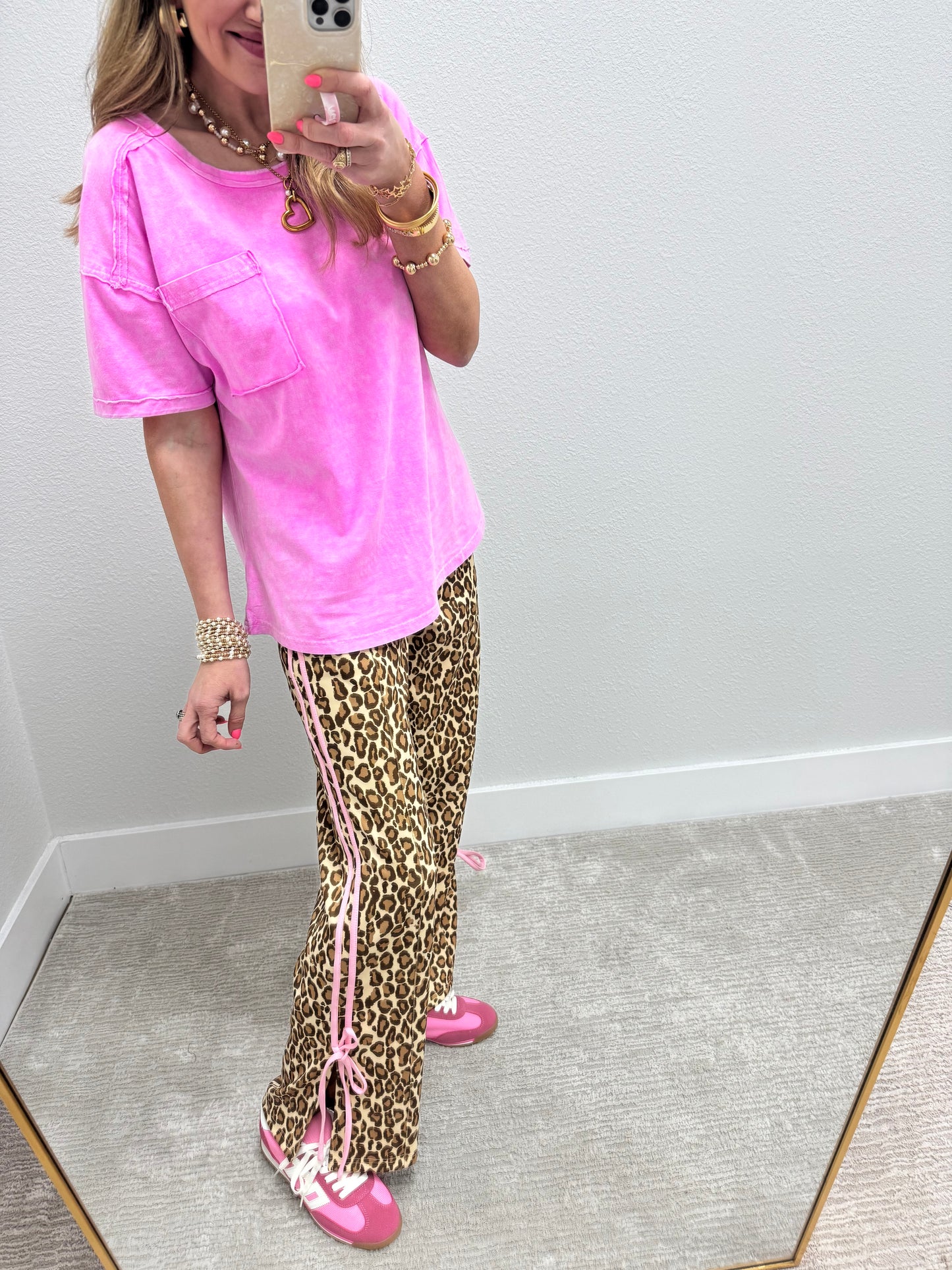 Leopard Pants With Pink Side Tie