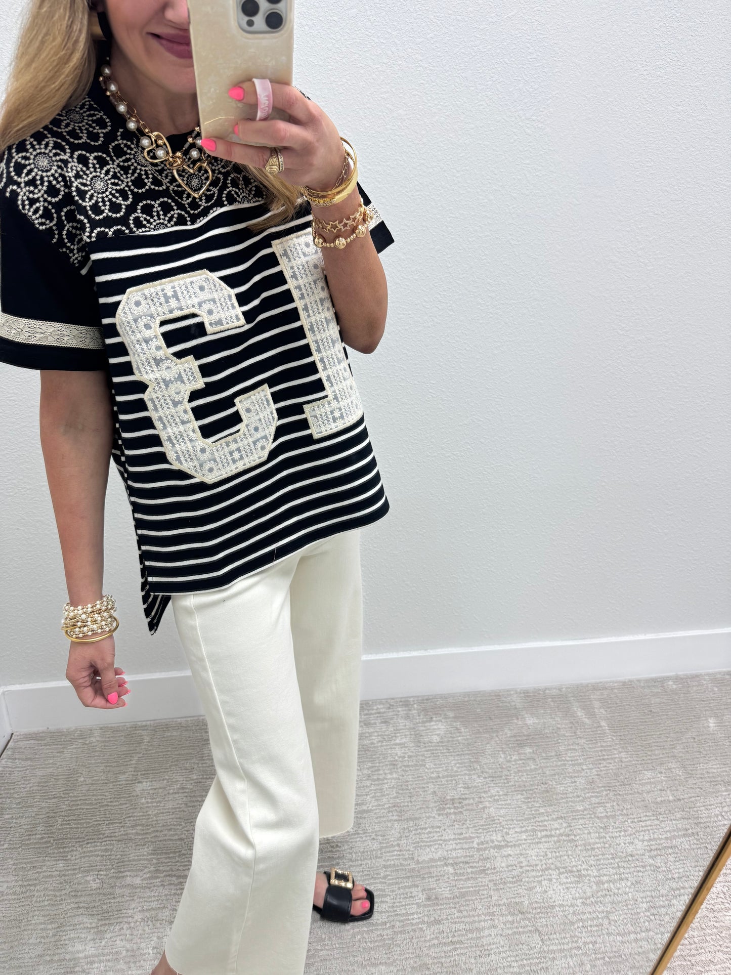 Black Embroidered Detail Number Patch Short Sleeve