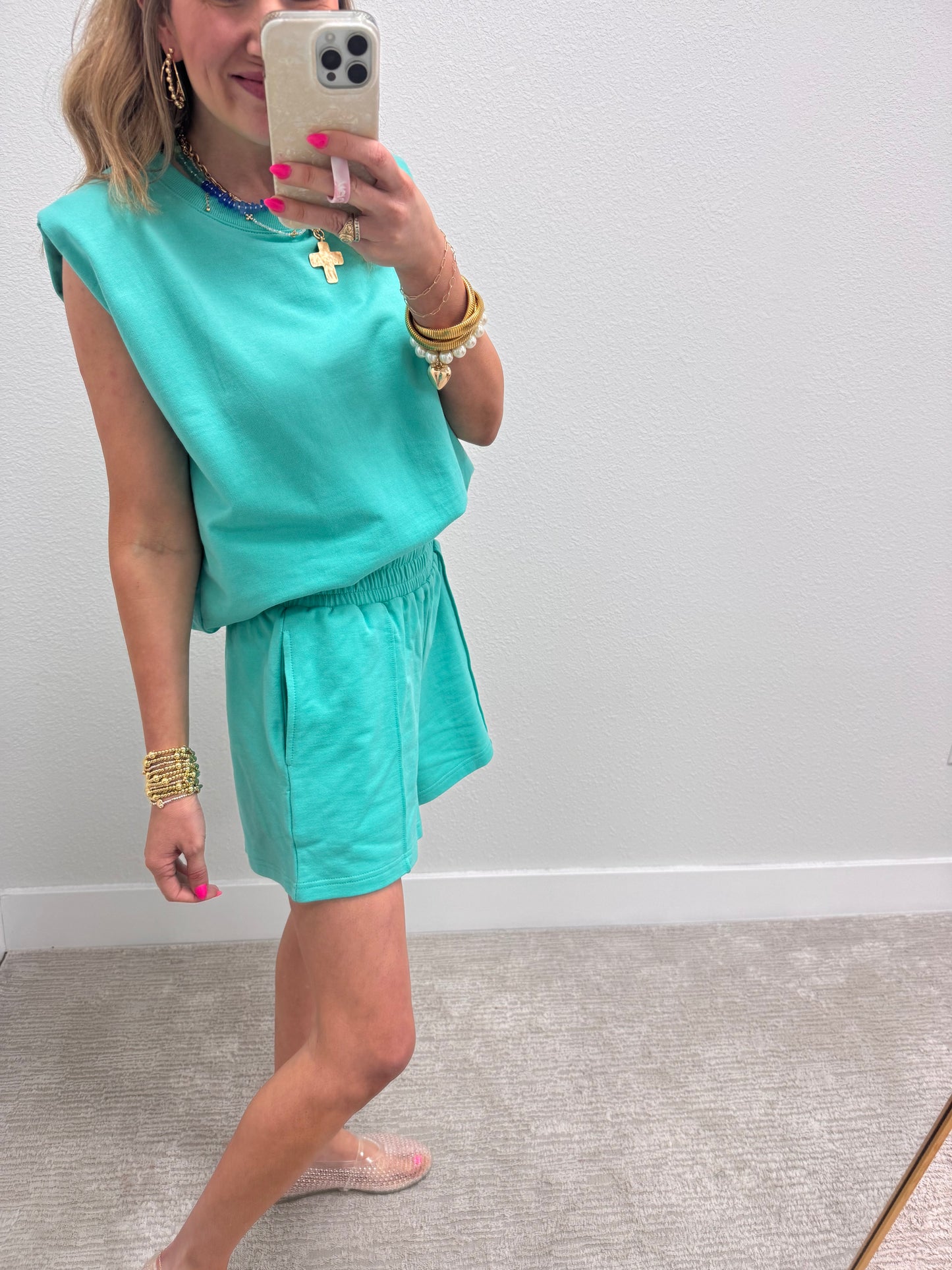 Mint French Terry Sleeveless Short Set