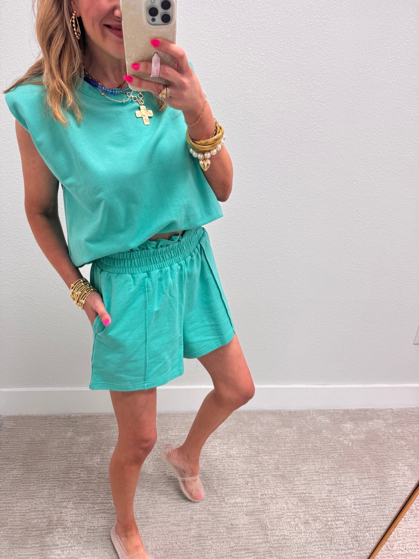 Mint French Terry Sleeveless Short Set
