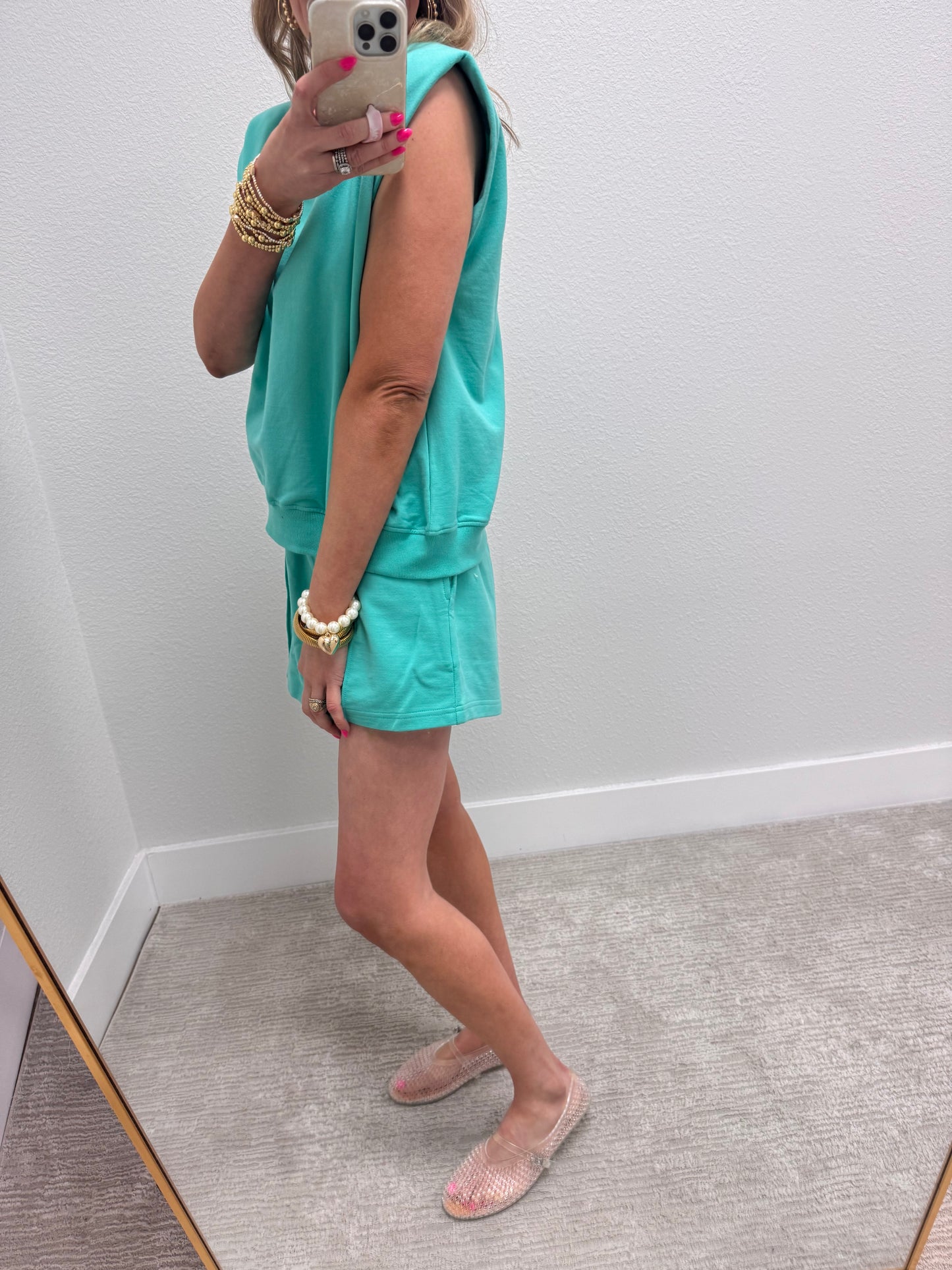 Mint French Terry Sleeveless Short Set