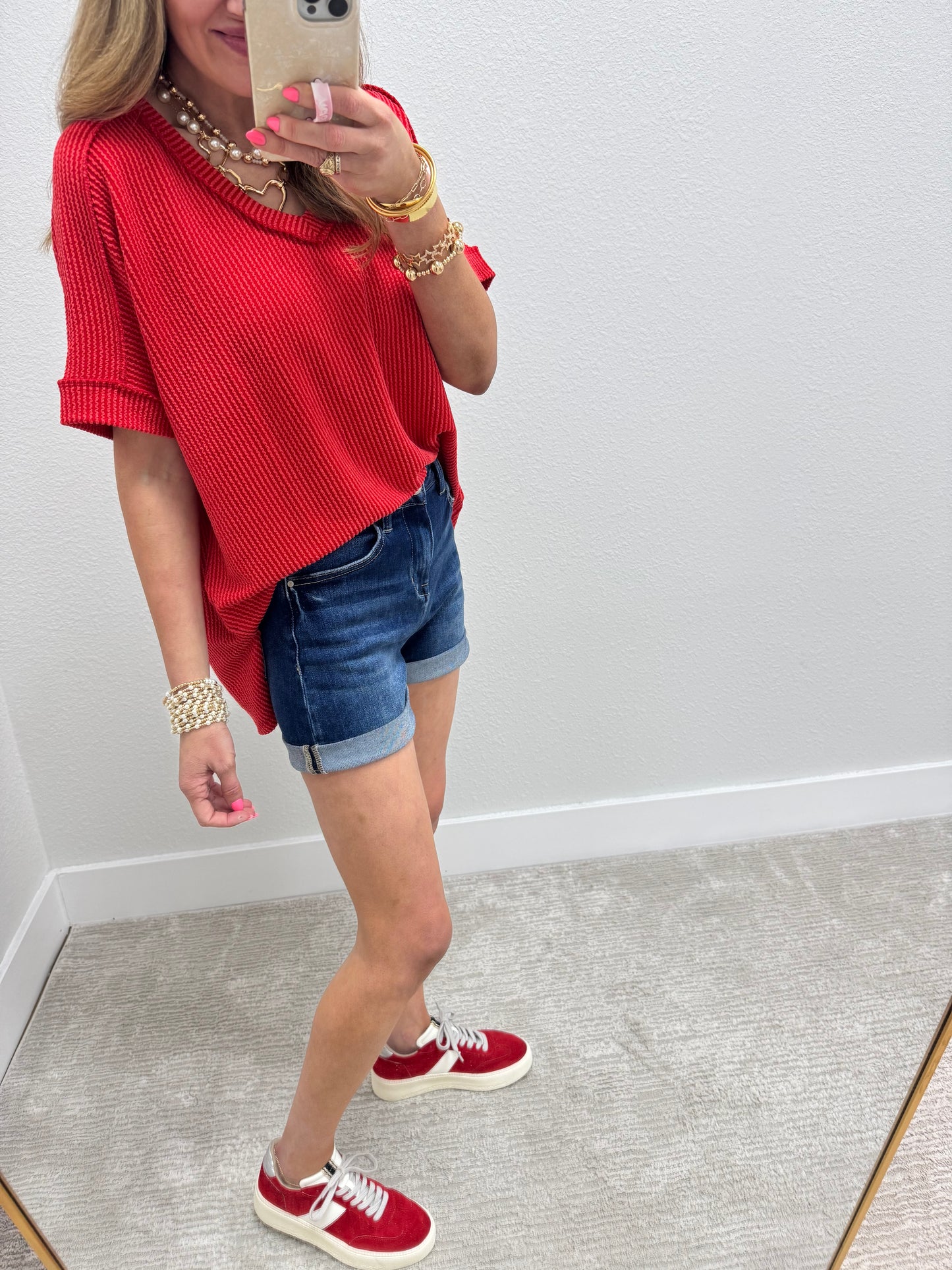 Risen Dark Wash High Rise Cuffed Denim Short