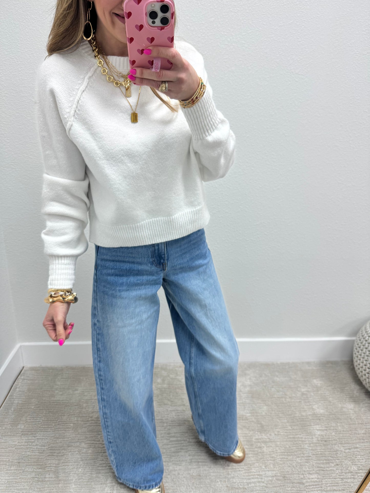 White Raglan Style Sweater FS