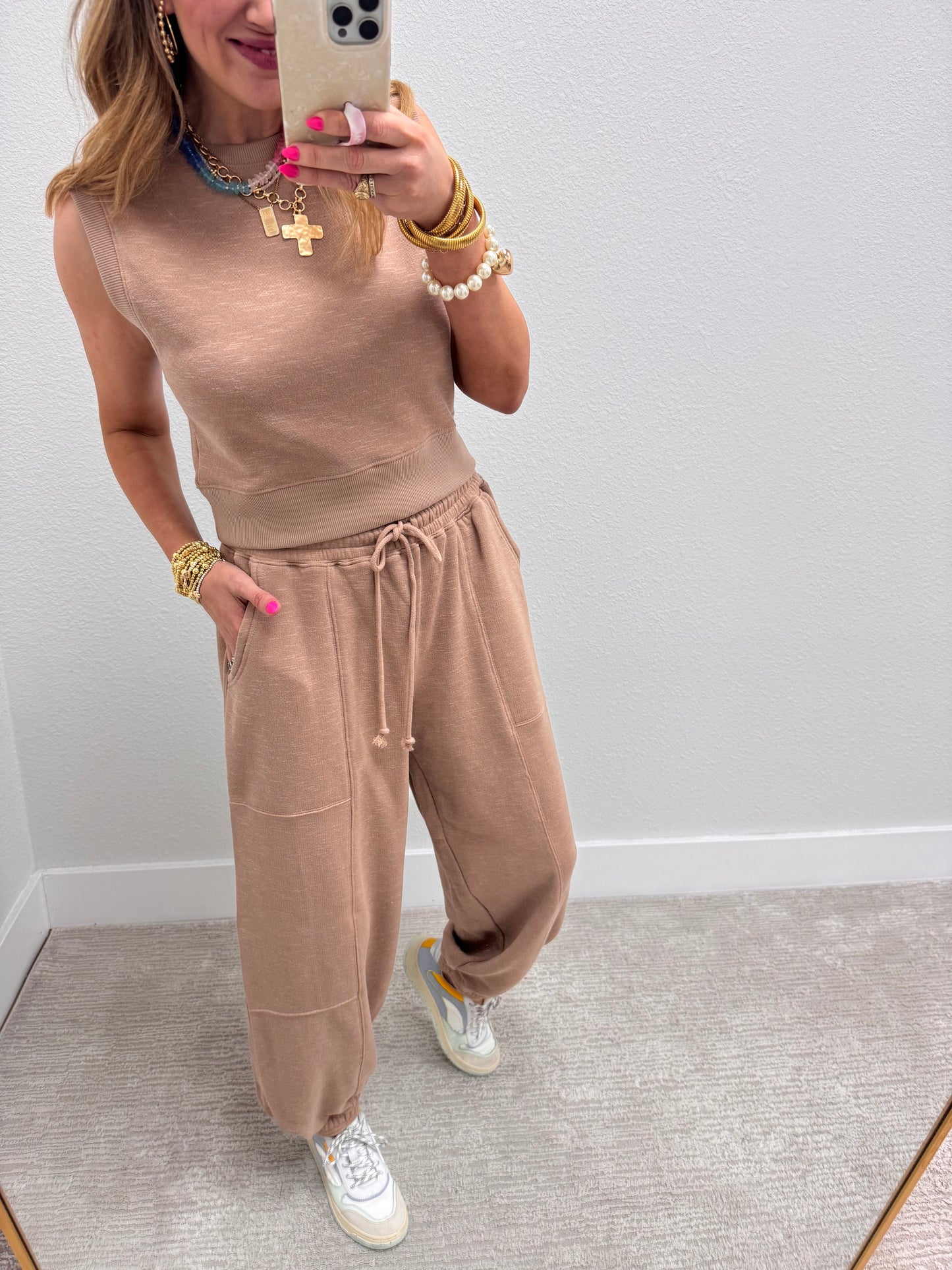 Tan Two Piece Bubble Pant Set