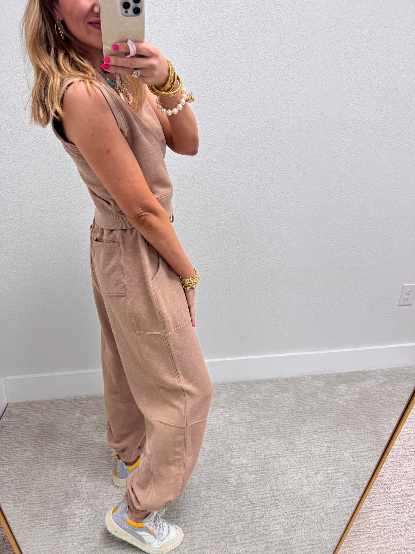 Tan Two Piece Bubble Pant Set