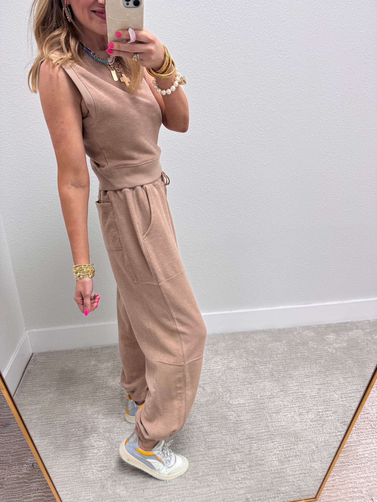 Tan Two Piece Bubble Pant Set