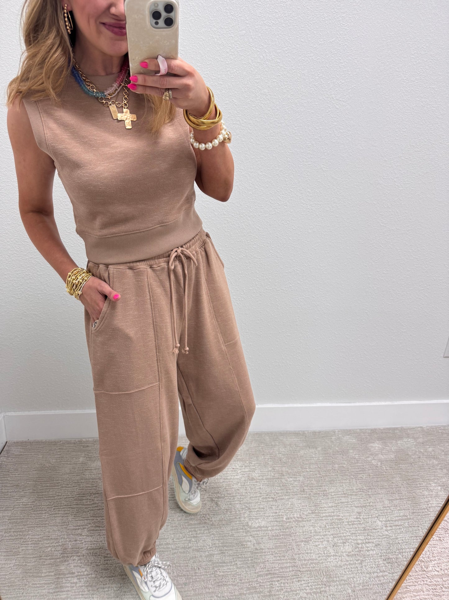 Tan Two Piece Bubble Pant Set