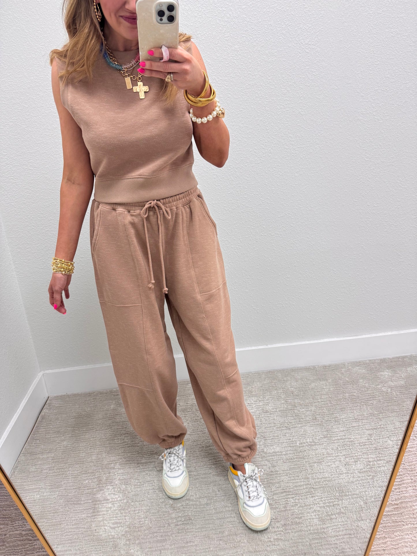 Tan Two Piece Bubble Pant Set