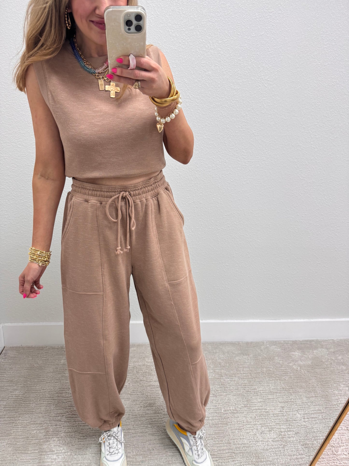 Tan Two Piece Bubble Pant Set