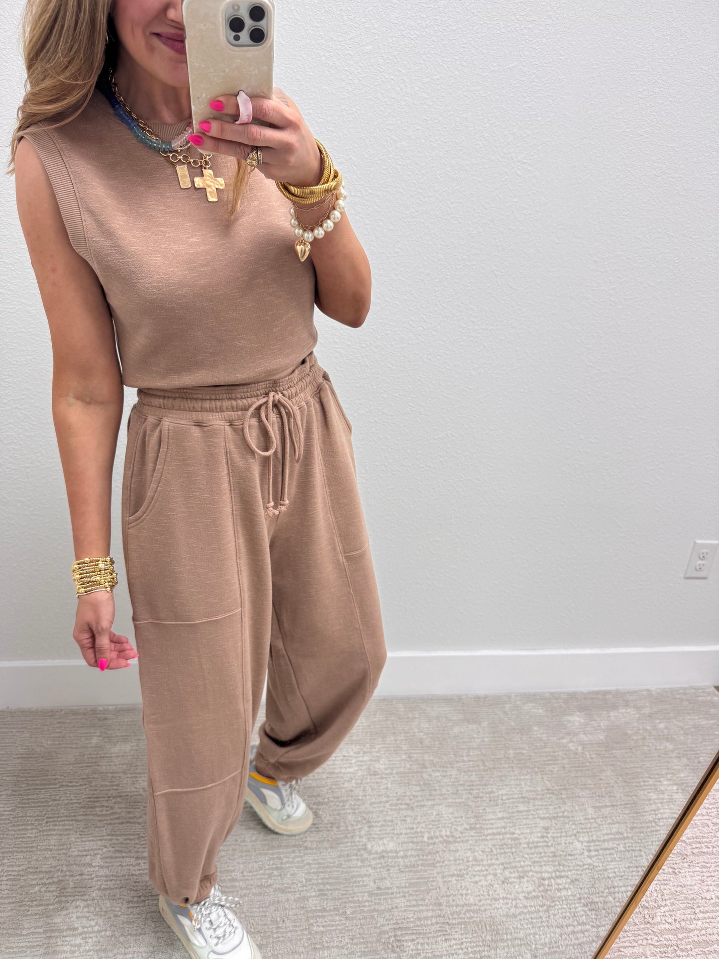 Tan Two Piece Bubble Pant Set