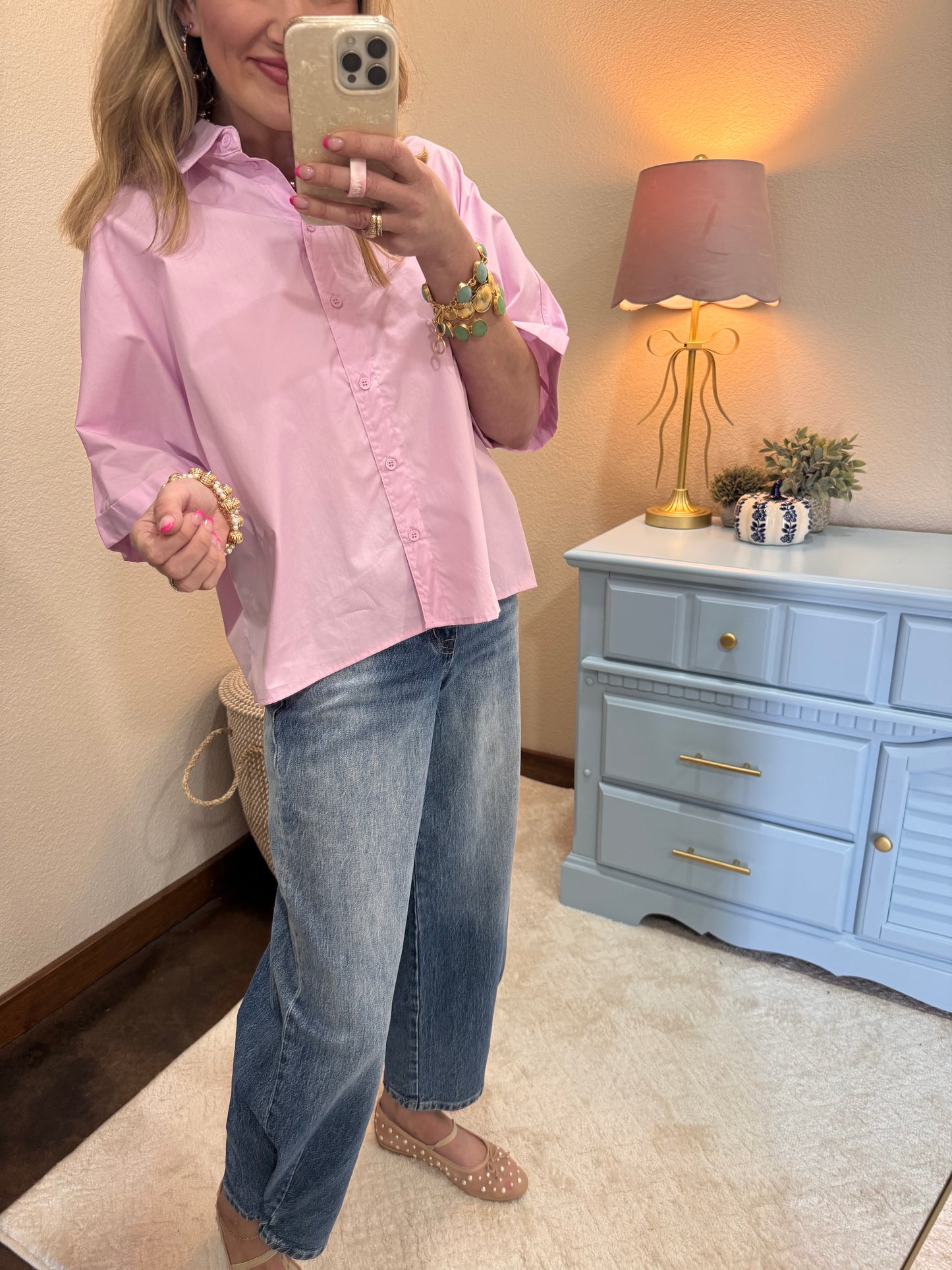 Pink Button Short Sleeve Top
