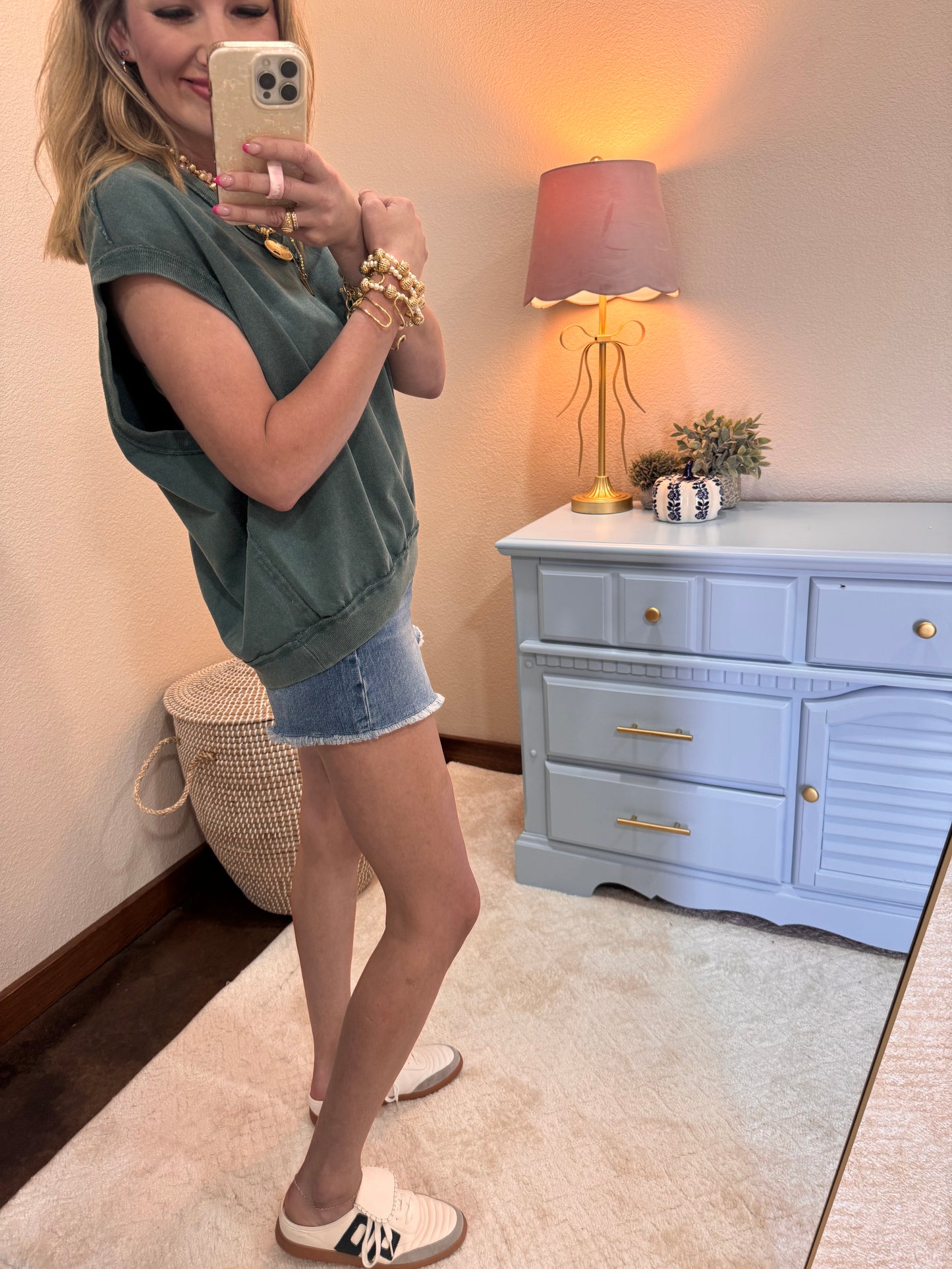 Deep Green V Neck Sleeveless Top