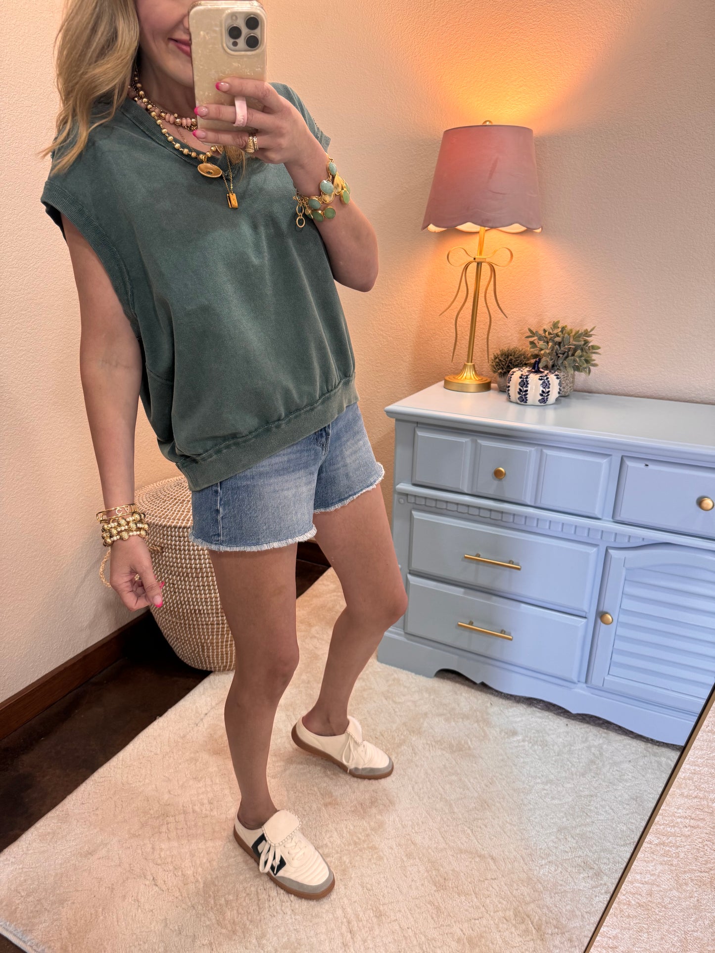 Deep Green V Neck Sleeveless Top