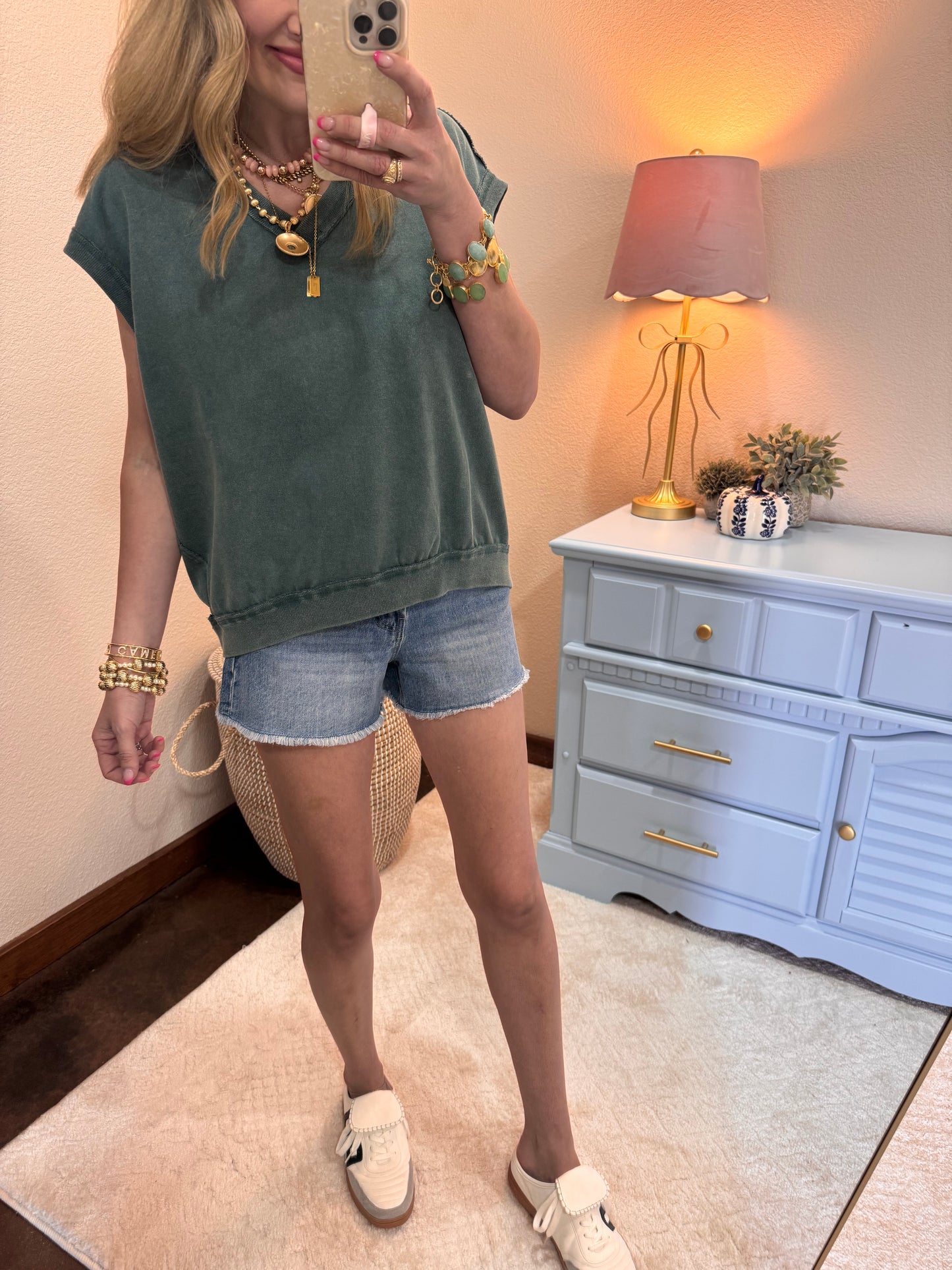 Deep Green V Neck Sleeveless Top