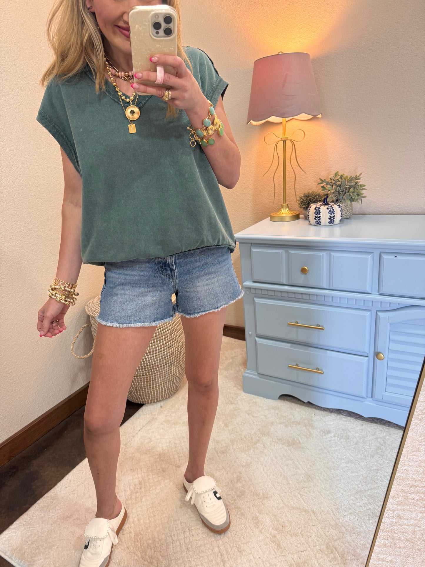 Deep Green V Neck Sleeveless Top