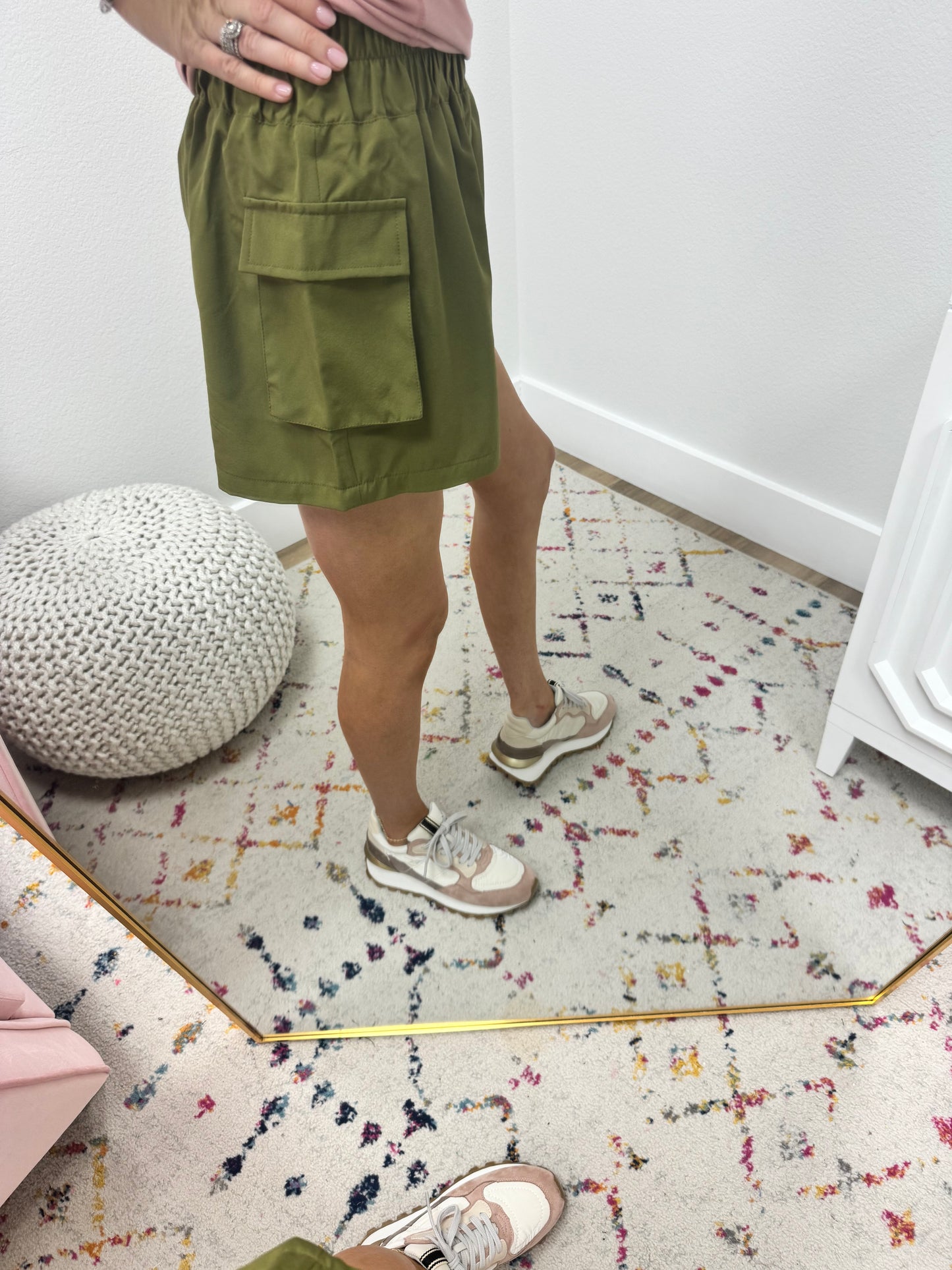 Olive High Rise Cargo Athletic Shorts