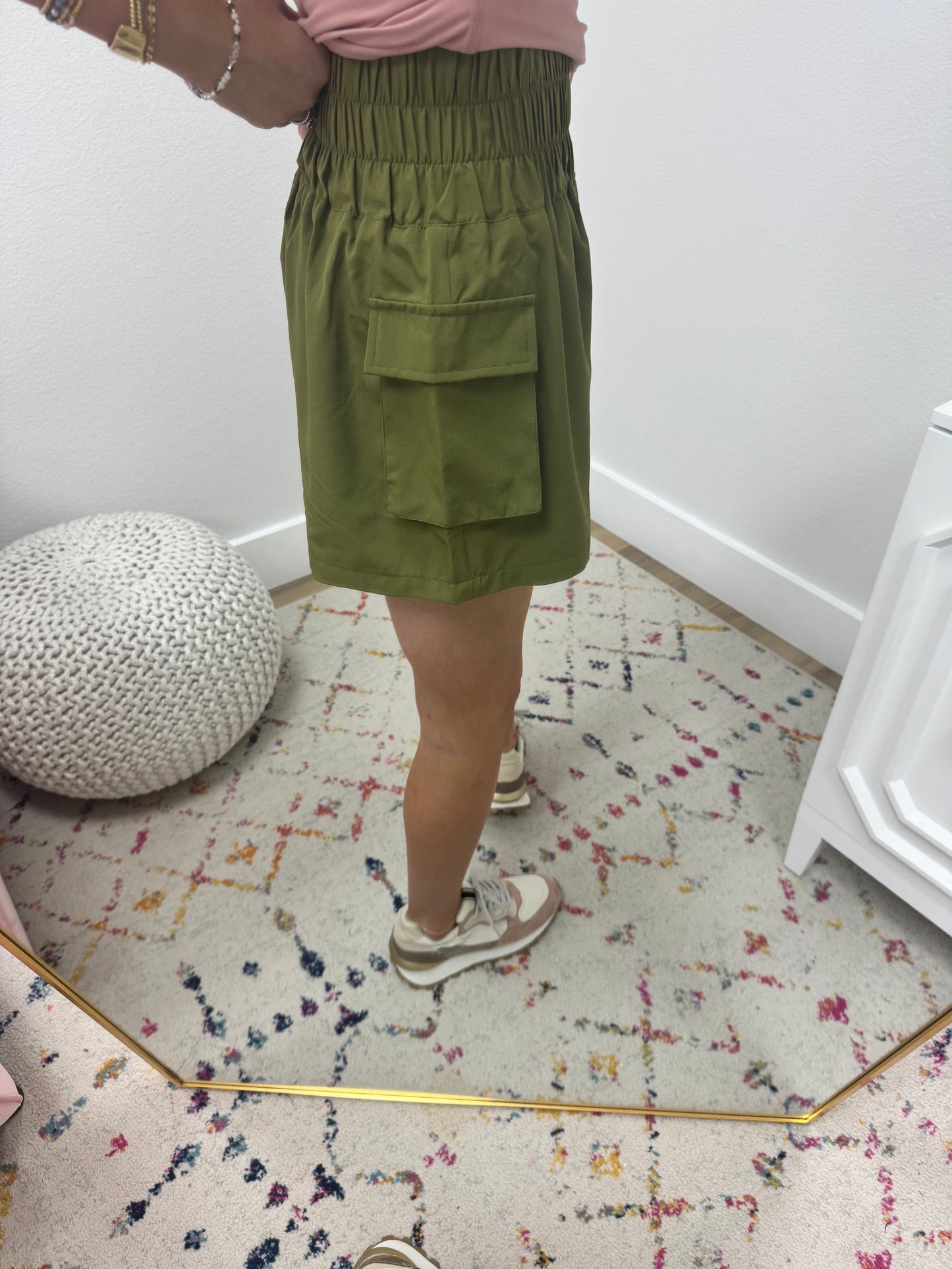 Olive High Rise Cargo Athletic Shorts