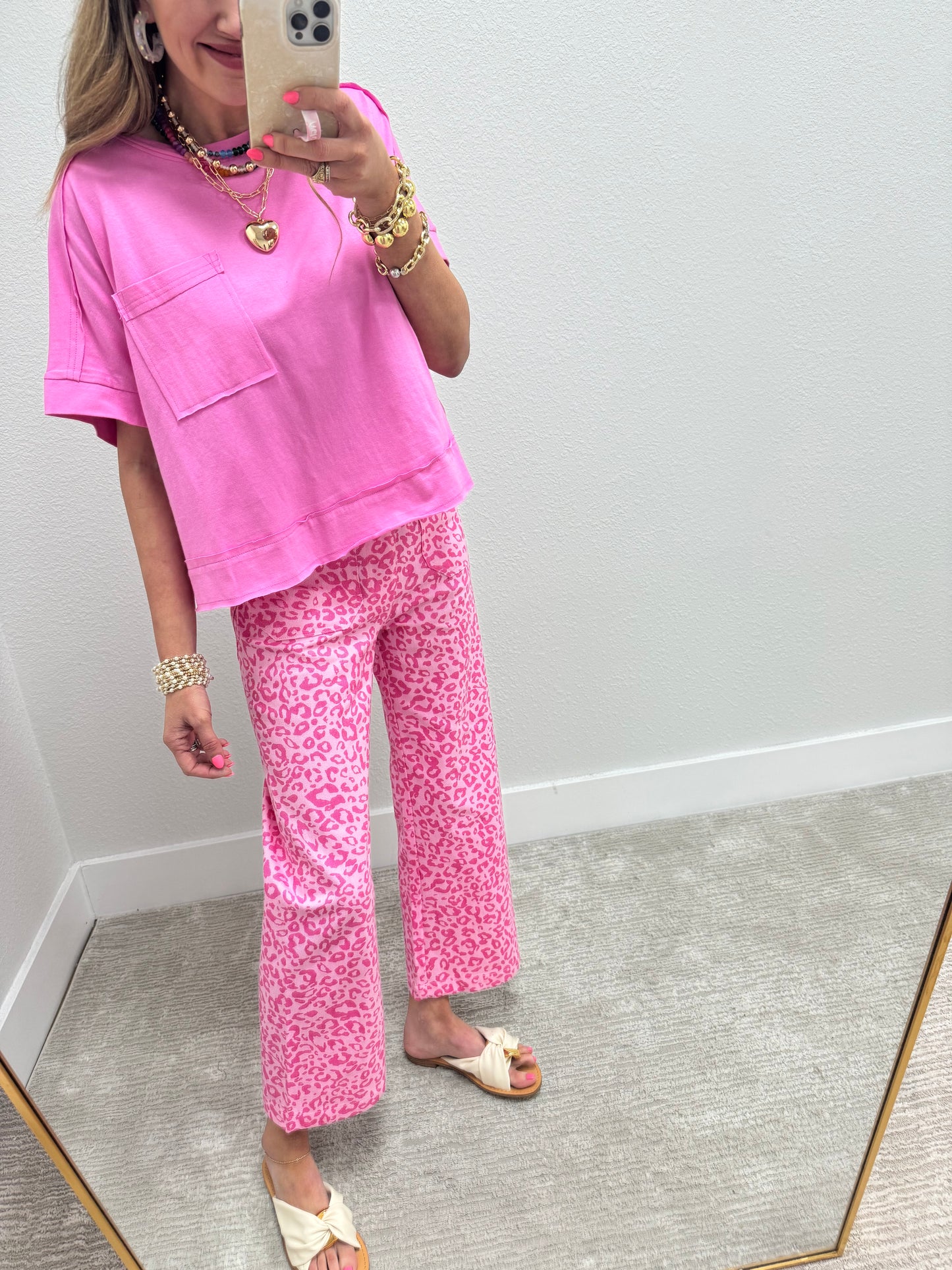 Pink Exposed Hem Boxy Crop Short Sleeve