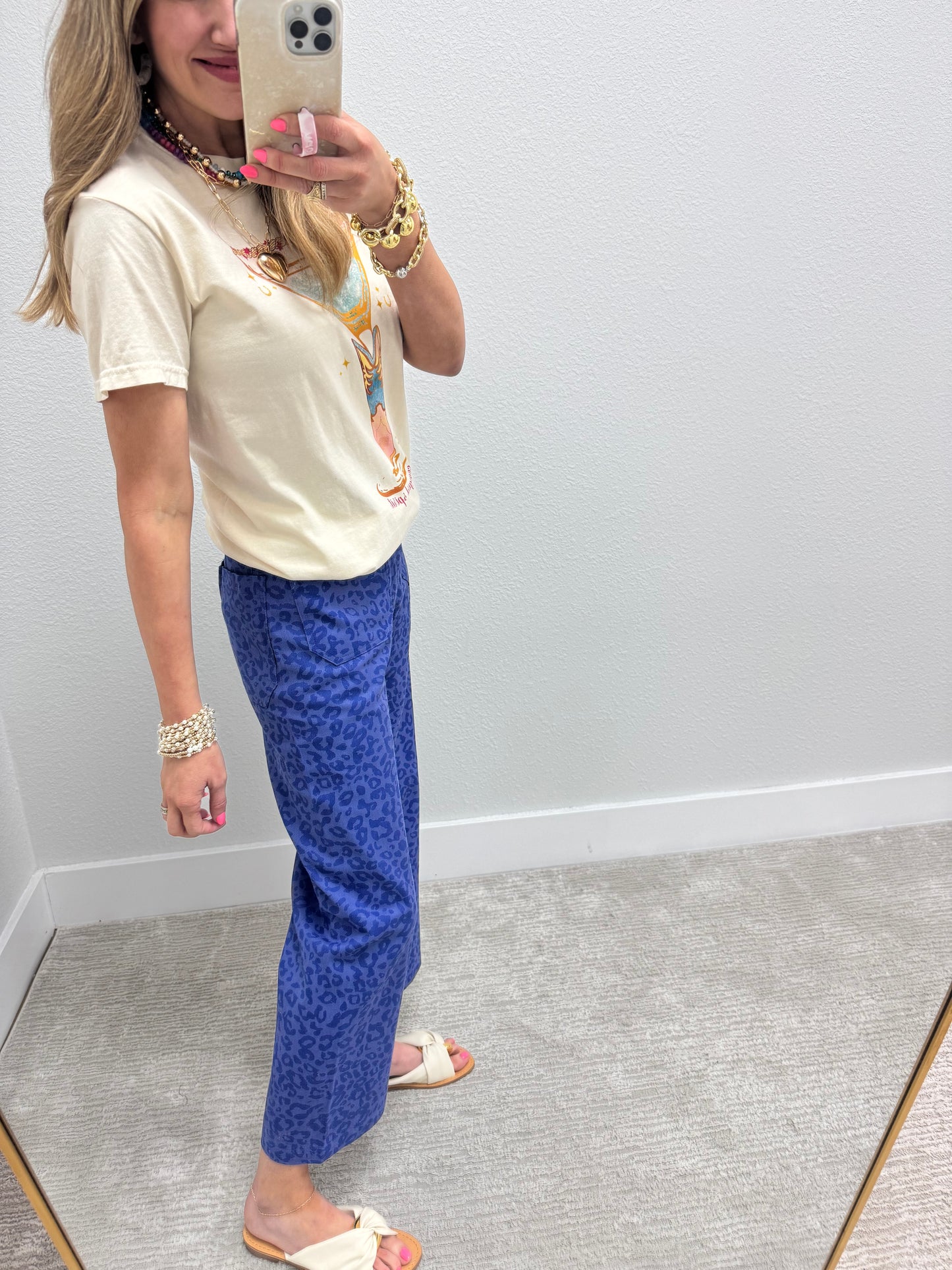 Blue Leopard Ankle Cropped Summer Pants