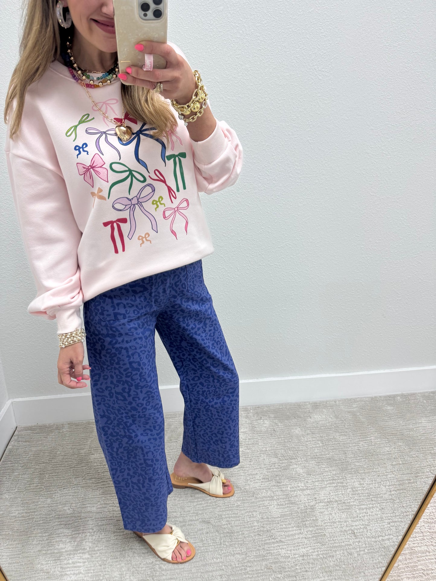 Blue Leopard Ankle Cropped Summer Pants