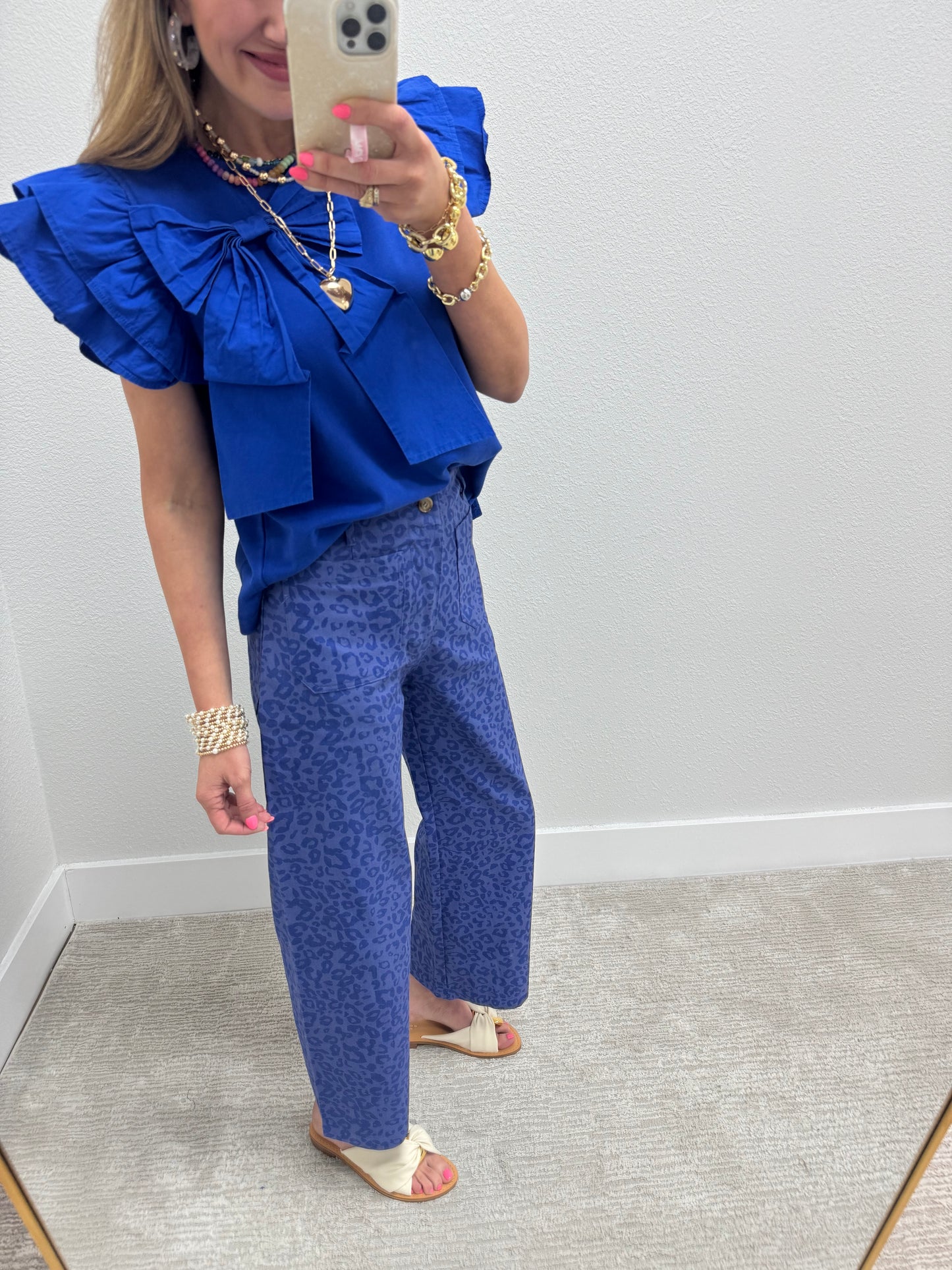 Royal Blue Solid Big Flutter Sleeve Top