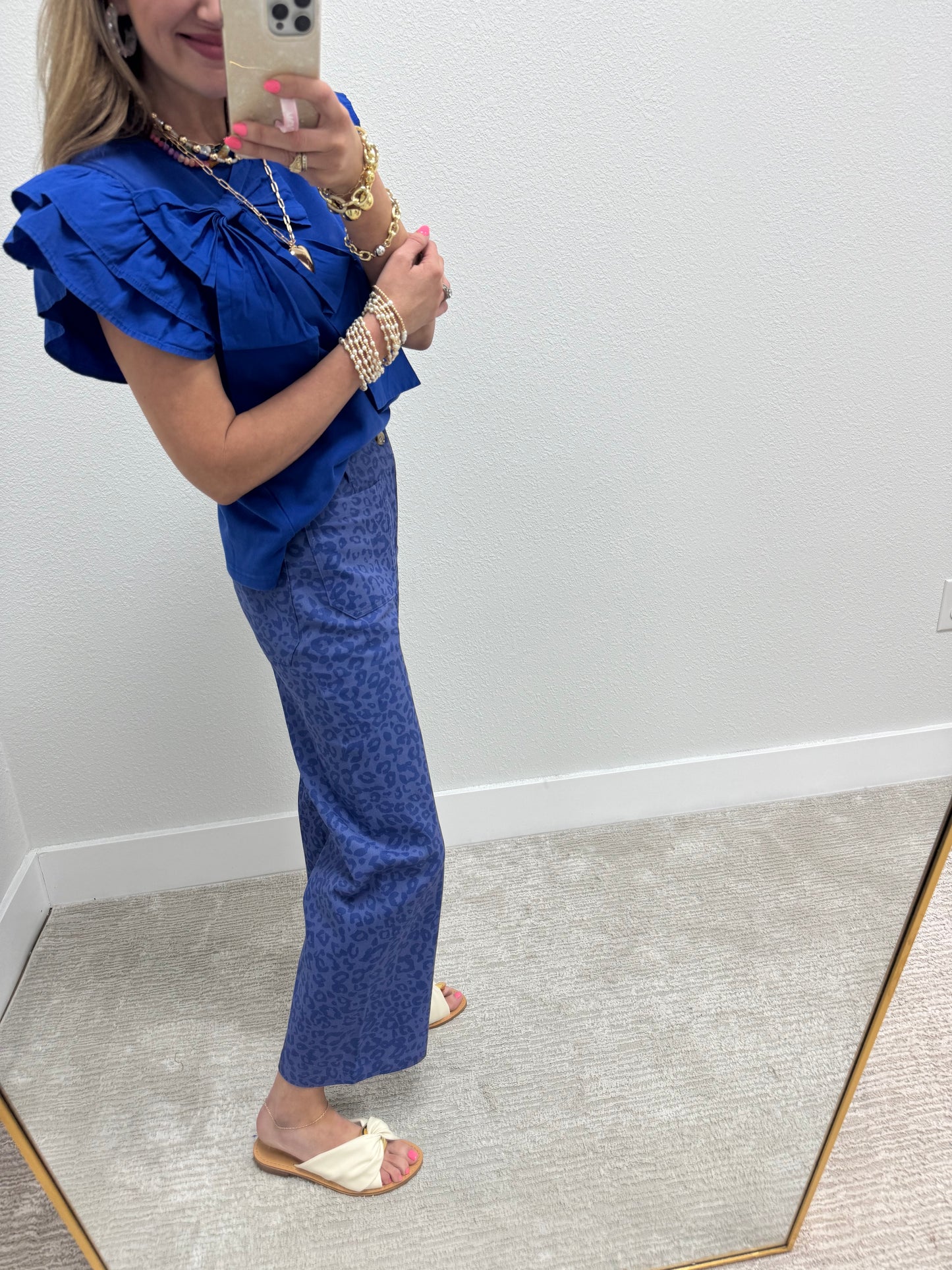 Royal Blue Solid Big Flutter Sleeve Top