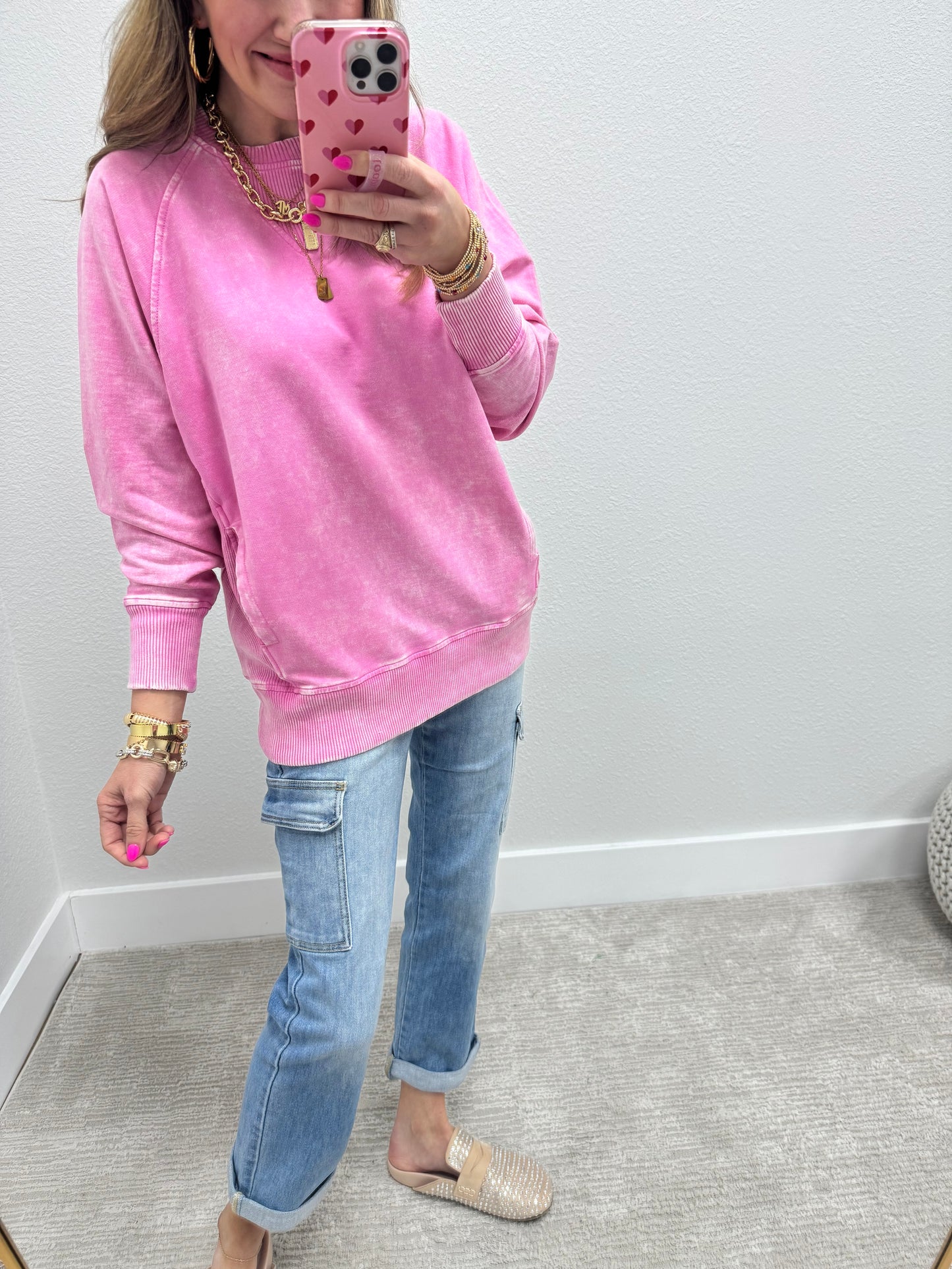 Candy Pink Ribbed Side Pull Over FS