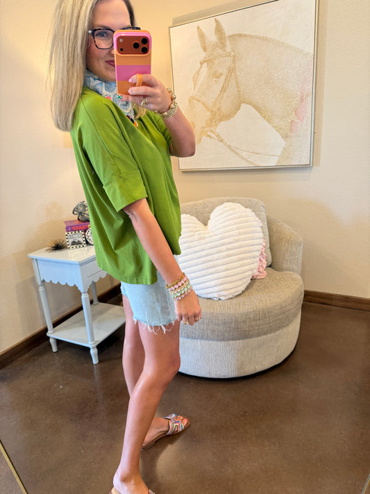 Green Oversized Pullover Round Neck Top