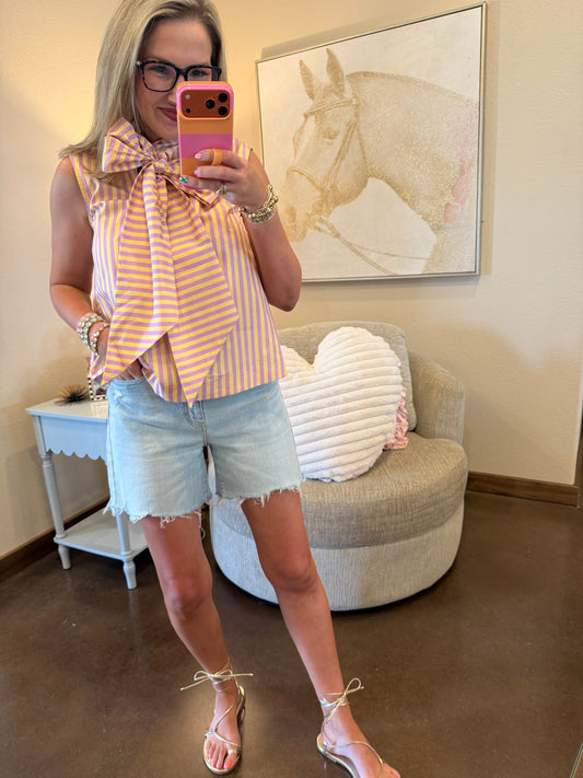 Lavender Tie Neck Sleeveless Stripe Top