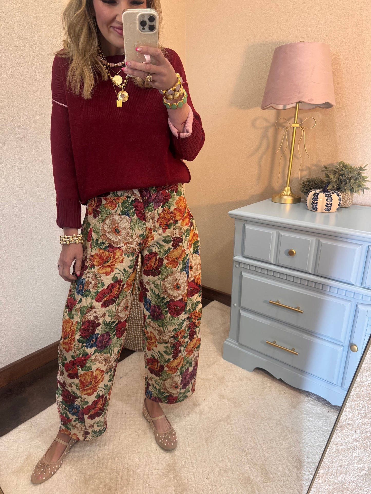 Floral Tapestry Barrel Pants