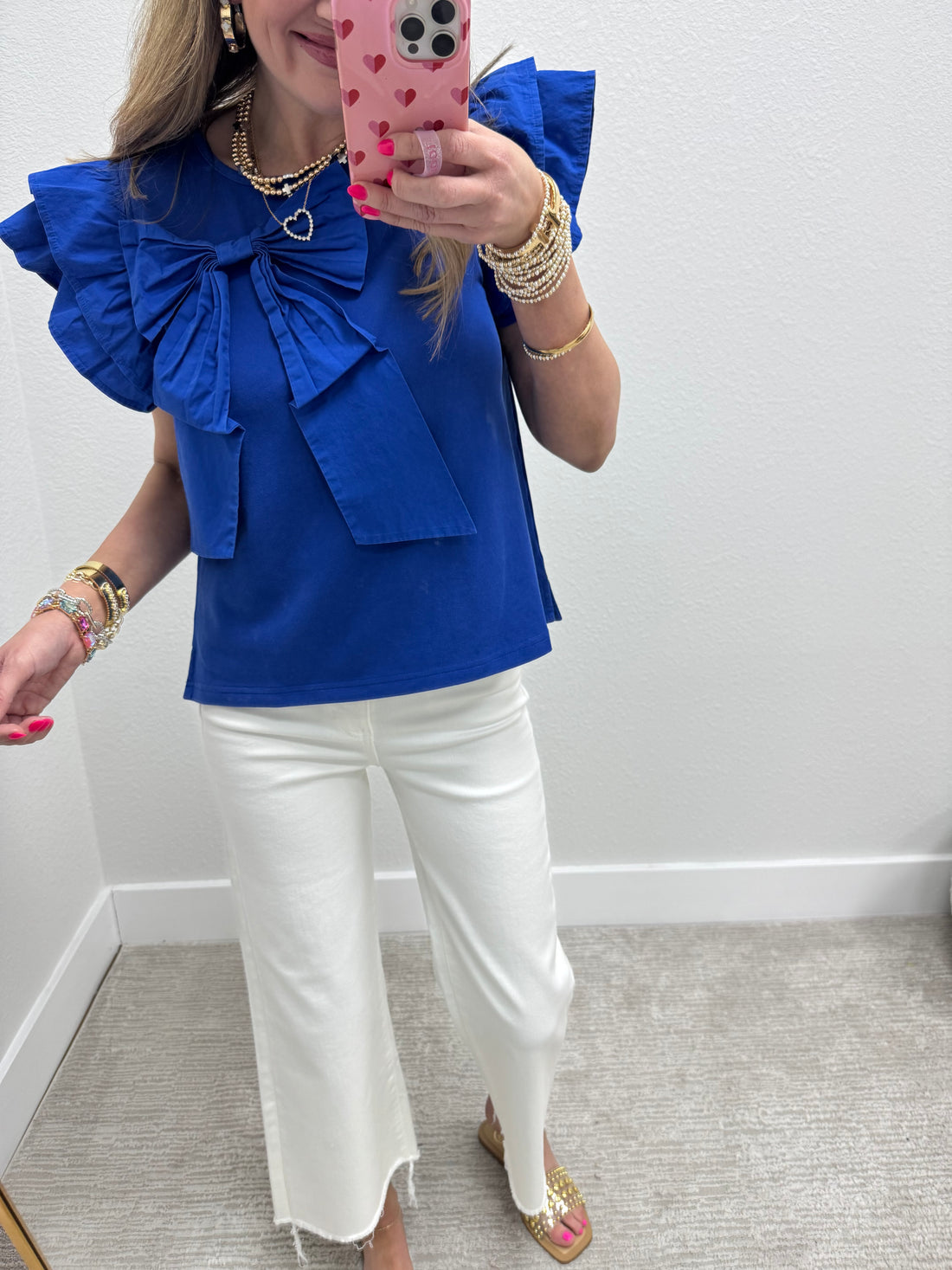 Royal Blue Solid Big Flutter Sleeve Top