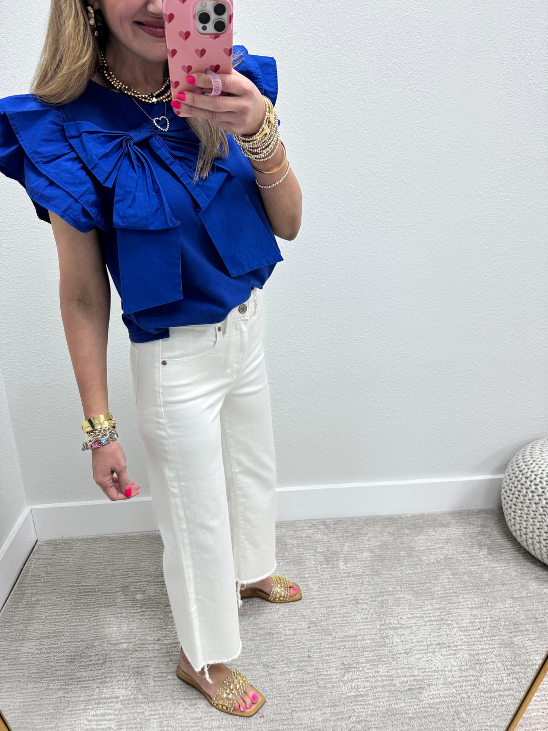 Royal Blue Solid Big Flutter Sleeve Top