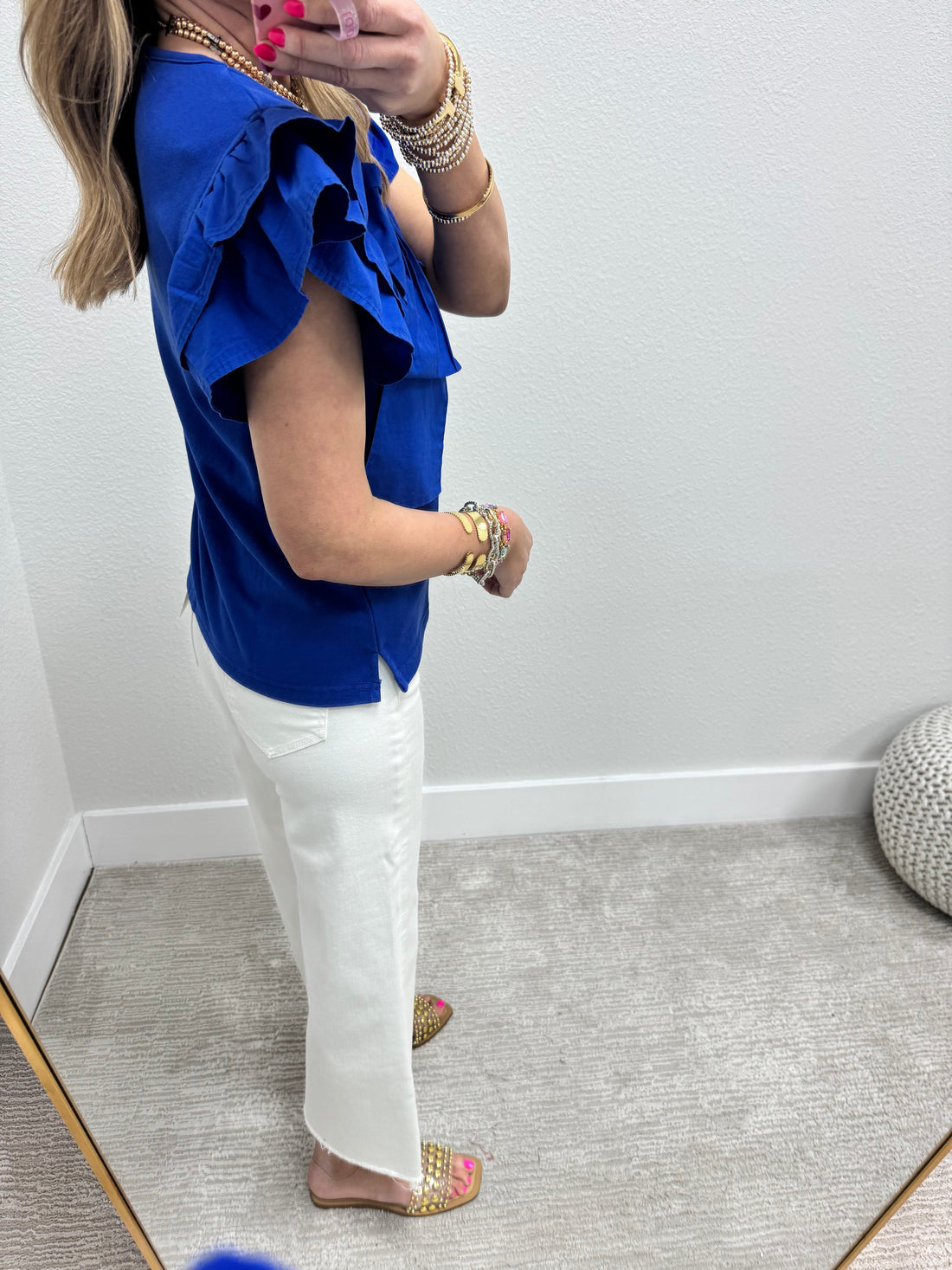 Royal Blue Solid Big Flutter Sleeve Top